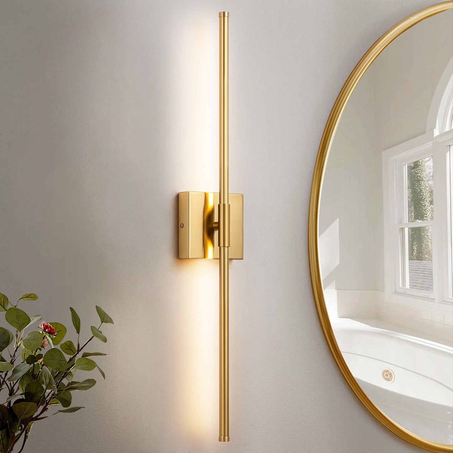 1-Light Black/ Gold/ Nickel Modern Long Linear Strip Wall Sconce Dimmable LED Bathroom Vanity Light