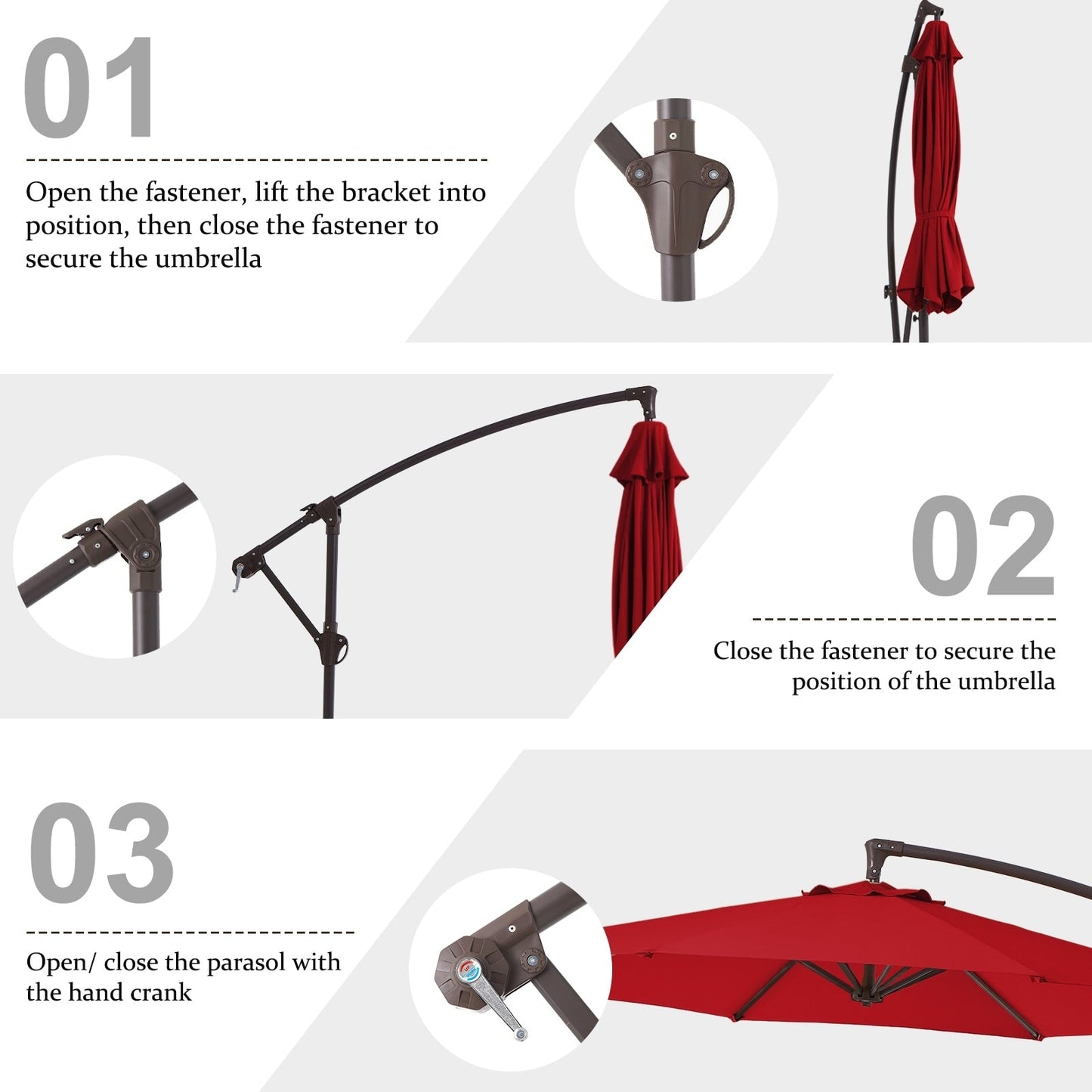 10ft Steel Crank Lift Hanging Offset Cantilever Umbrella