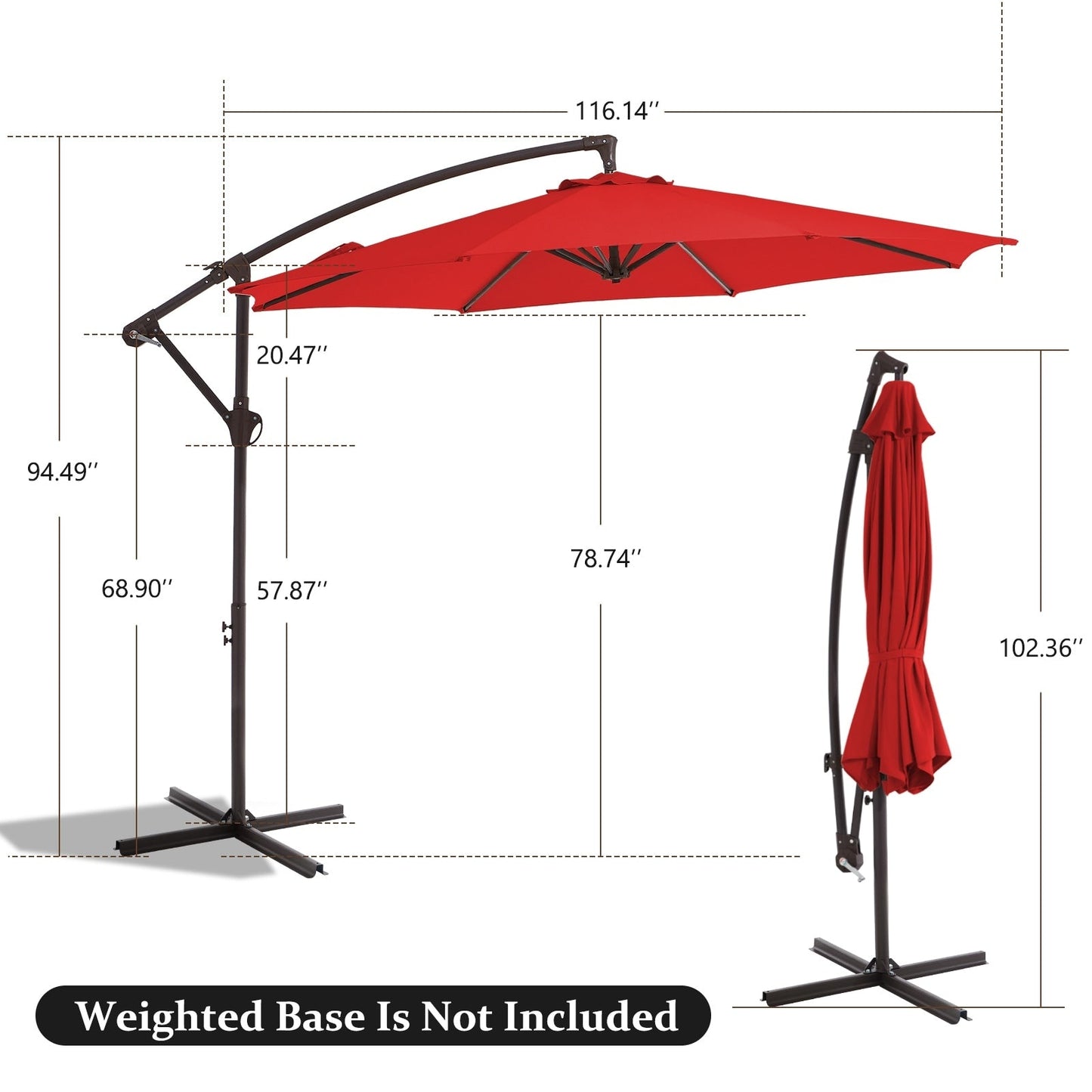 10ft Steel Crank Lift Hanging Offset Cantilever Umbrella