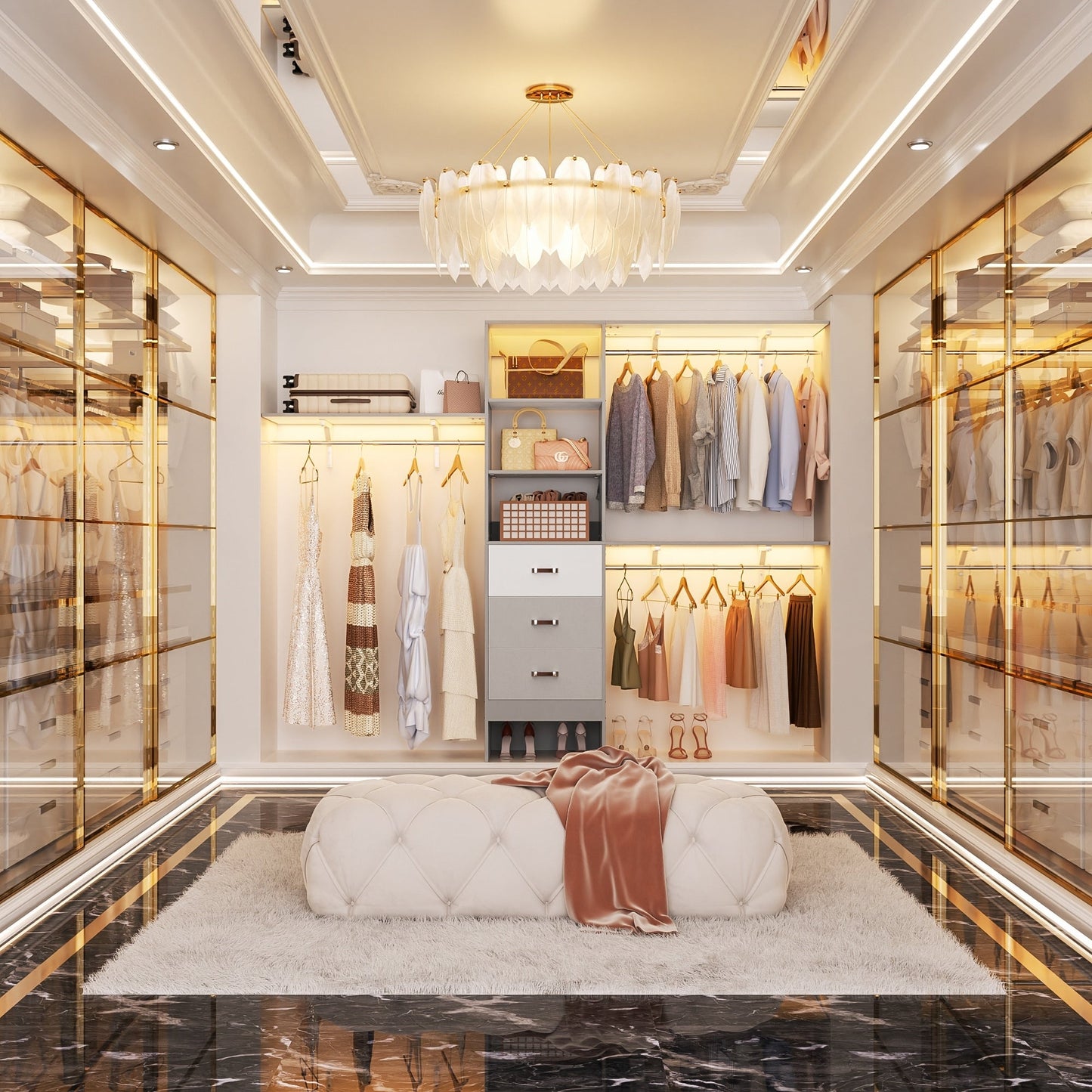 Rackcog Organiseur de placard réglable de 120 pouces avec tiroirs, système de placard avec étagères de bricolage pour placards et dressings