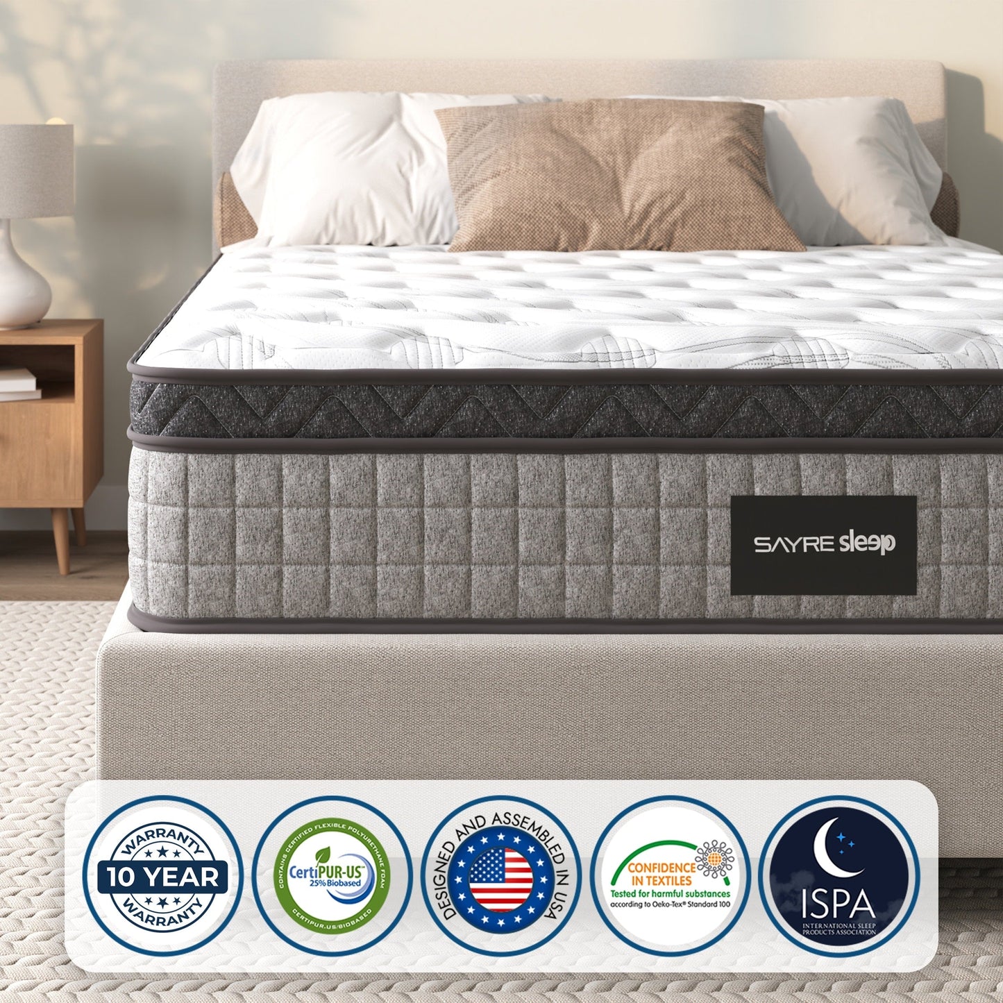 Assemblé aux États-Unis - Matelas hybride 12 Diamond à ressorts ensachés et mousse à mémoire de forme Cool Gel
