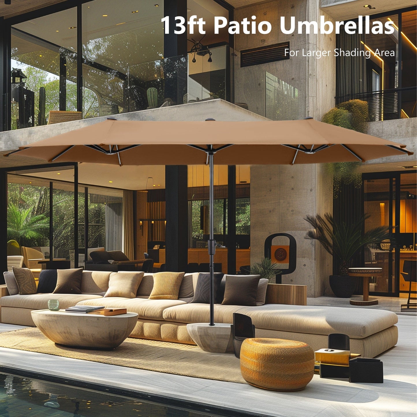 MAISON ARTS 13ft Double -Sided Patio Umbrella Extra Large with Crank