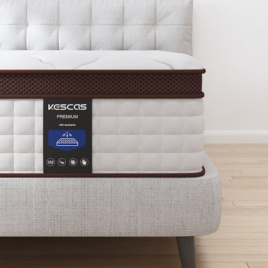 Matelas hybride 14 pouces, mousse à mémoire de forme et ressorts ensachés, fermeté moyenne, tailles Queen et King en option