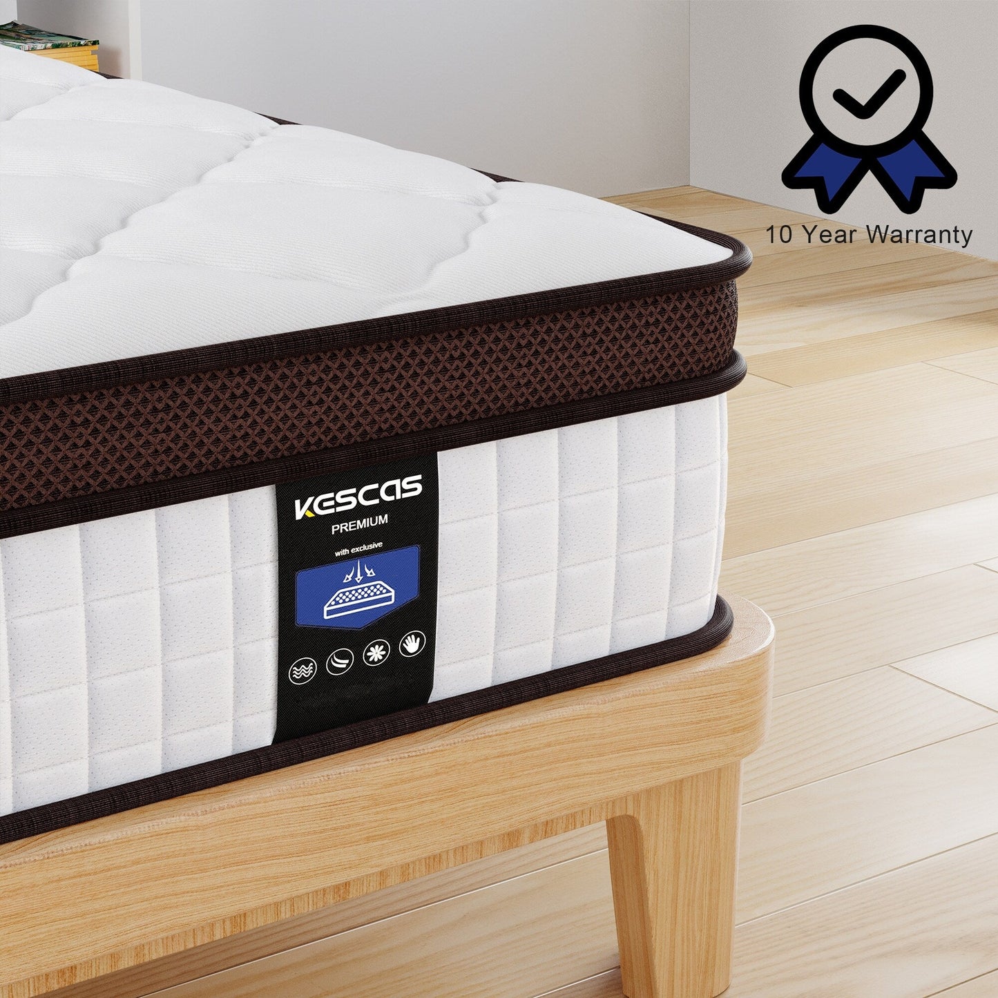 Matelas hybride 14 pouces, mousse à mémoire de forme et ressorts ensachés, fermeté moyenne, tailles Queen et King en option