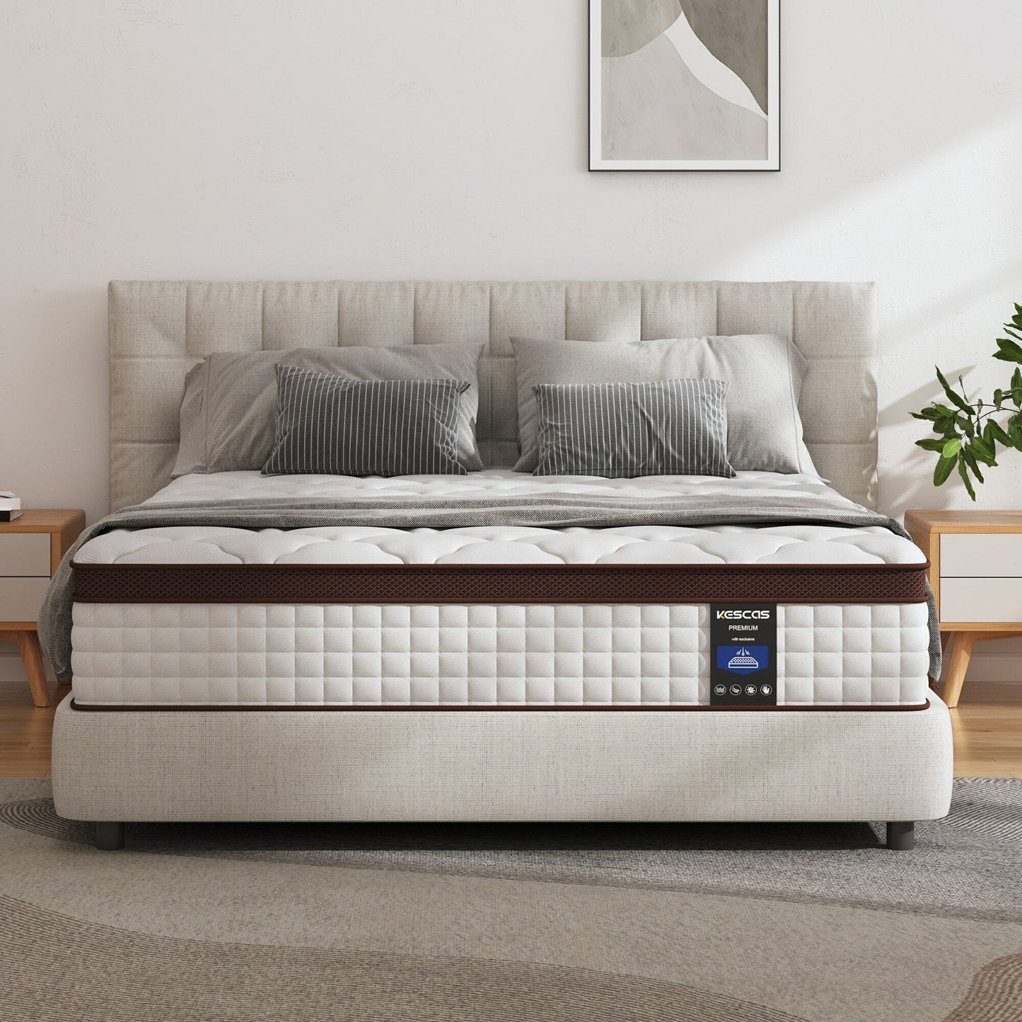 Matelas hybride 14 pouces, mousse à mémoire de forme et ressorts ensachés, fermeté moyenne, tailles Queen et King en option