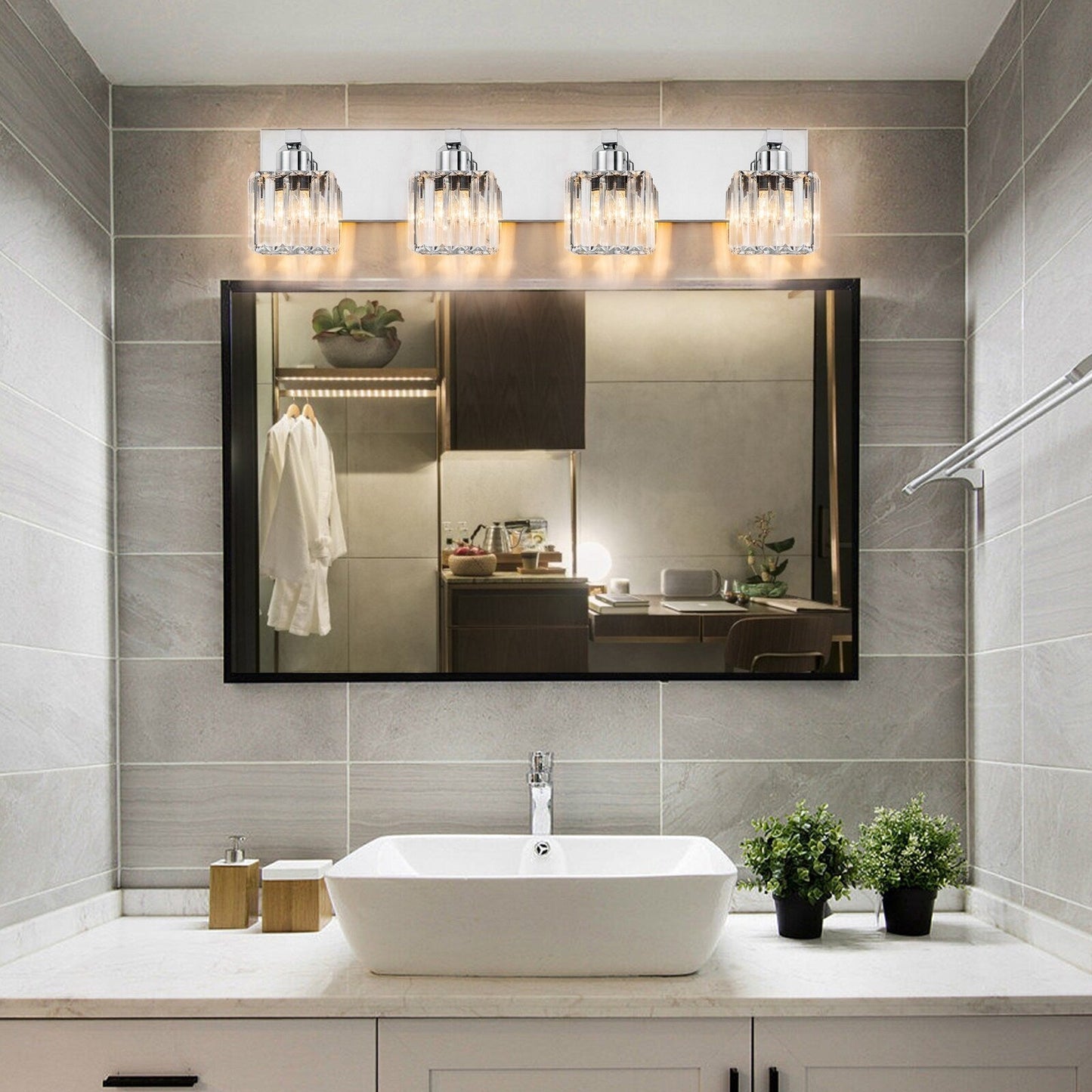 2/3/4/5 Light Bathroom Vanity Light Wall Sconce with Crystal Shade