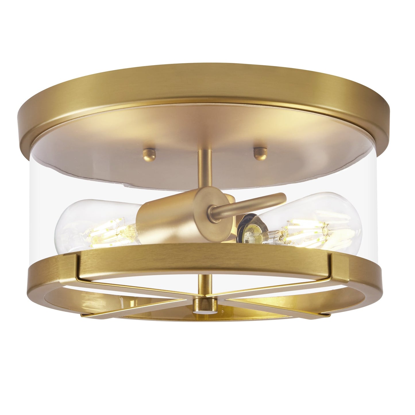 2-Light Flush Mount Clear Glass Ceiling Light with Metal Frame