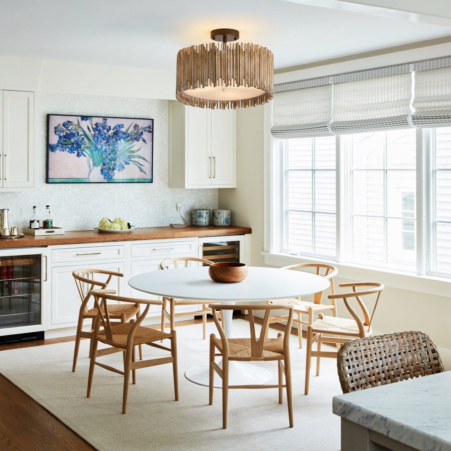 Plafonnier semi-encastré à 3 lumières en bois blanc vieilli