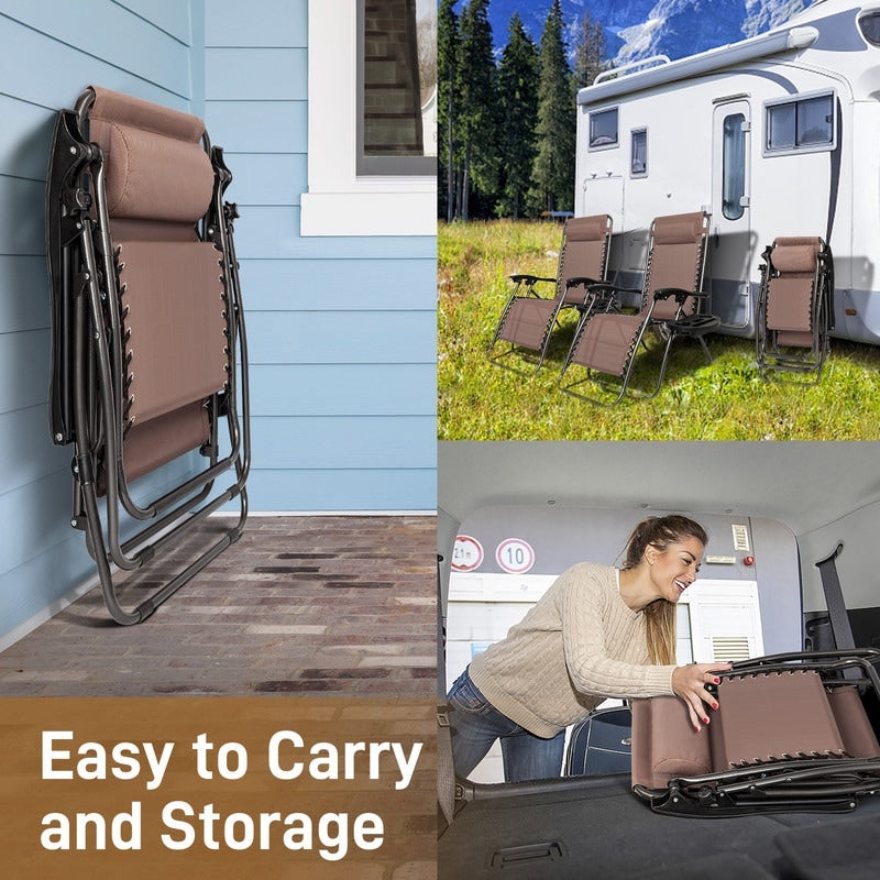 2-Piece Zero Gravity Lounge Chair Portable Folding Chairs with Cup Holder