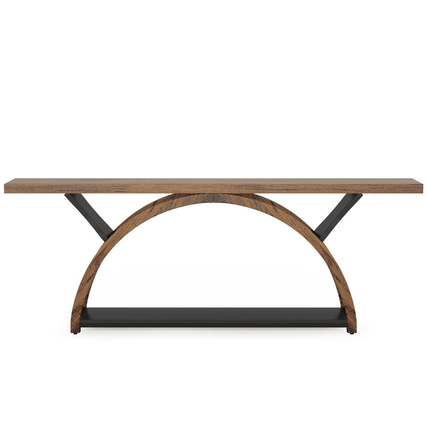 Console étroite à 2 niveaux avec cadre semi-circulaire pour entrée, tables d'appoint de couloir grises