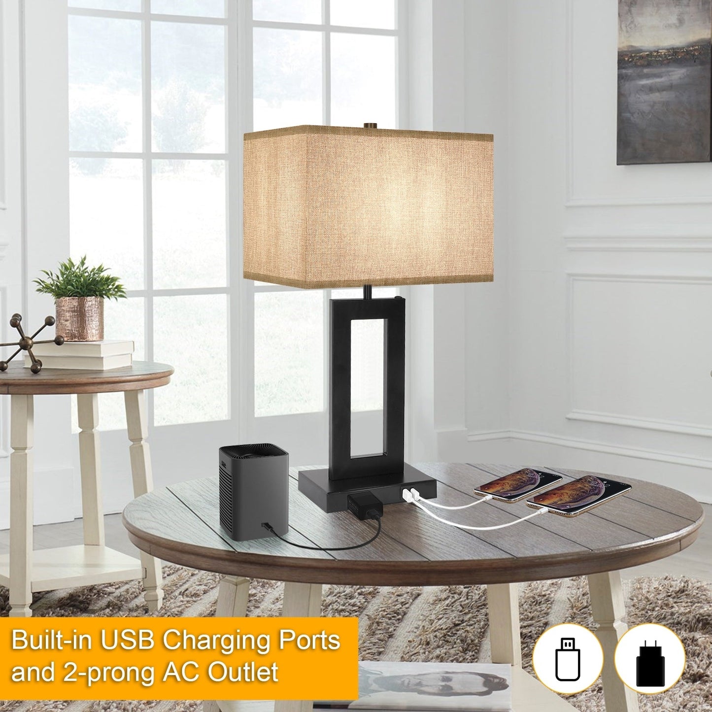 22 Gray USB Table Lamp Set With Touch Control