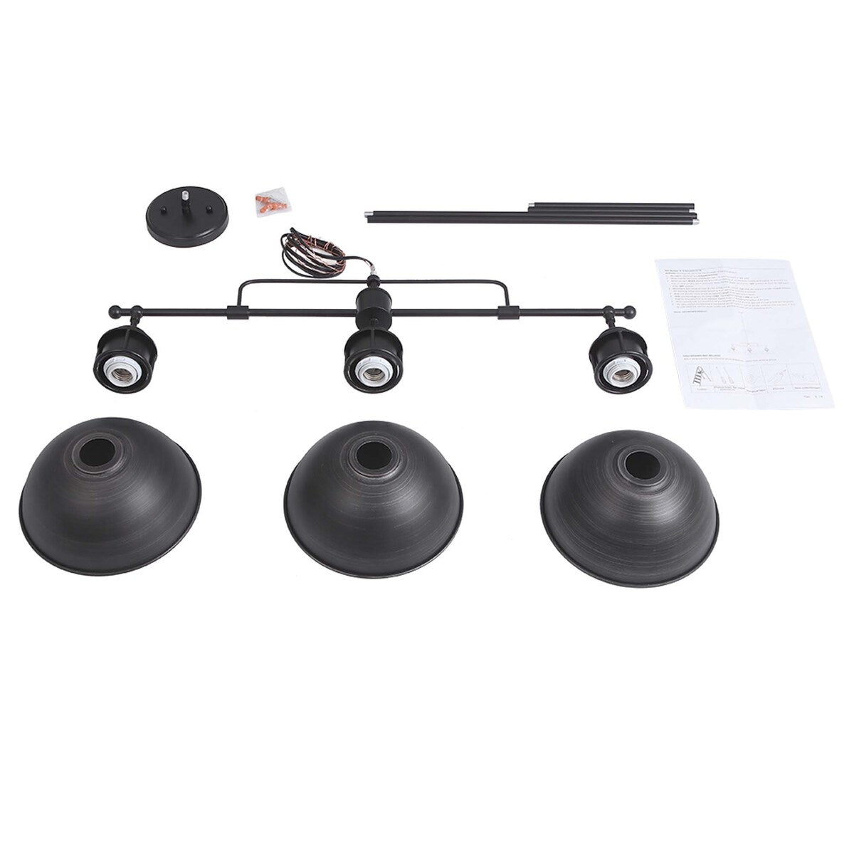 Suspension en forme de dôme de style industriel à 3 lampes, style ferme, en métal, pour îlot de cuisine linéaire, finition bronze huilé