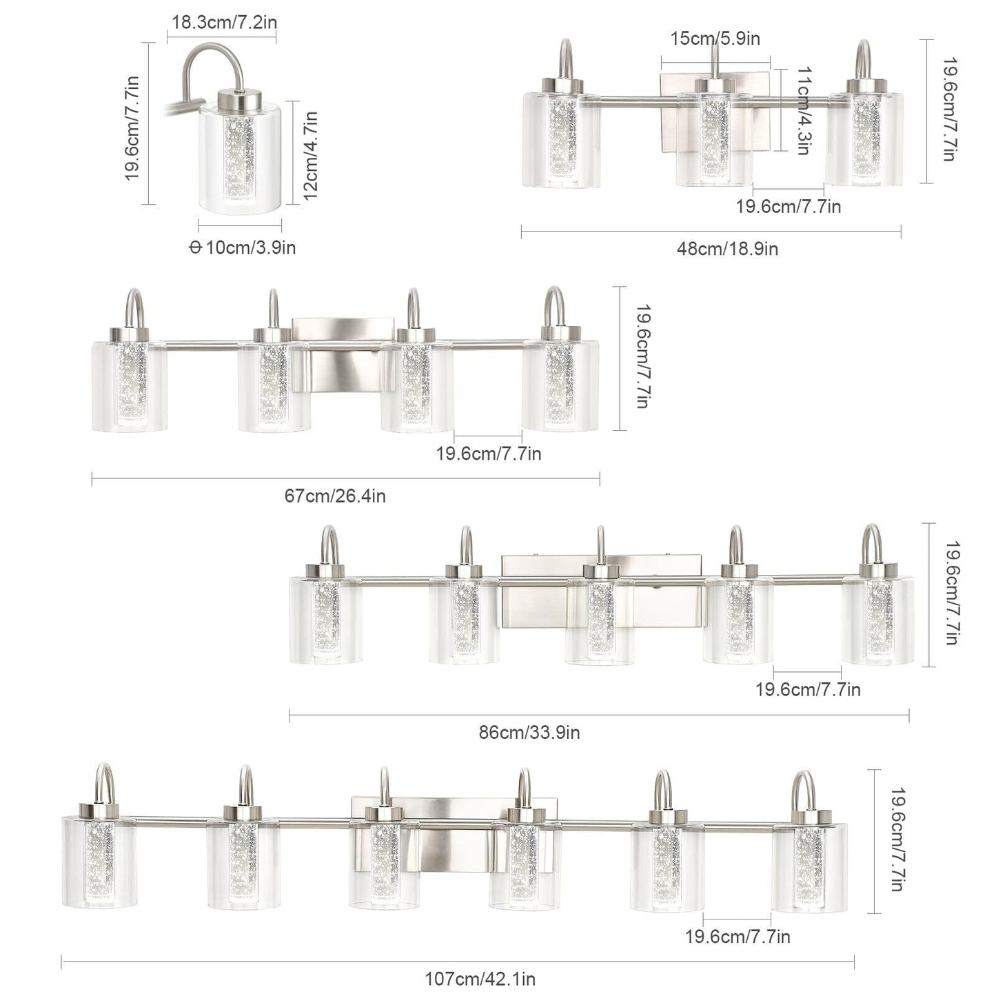 3/4/5/6 Light Brushed Nickel Bathroom Light Fixtures