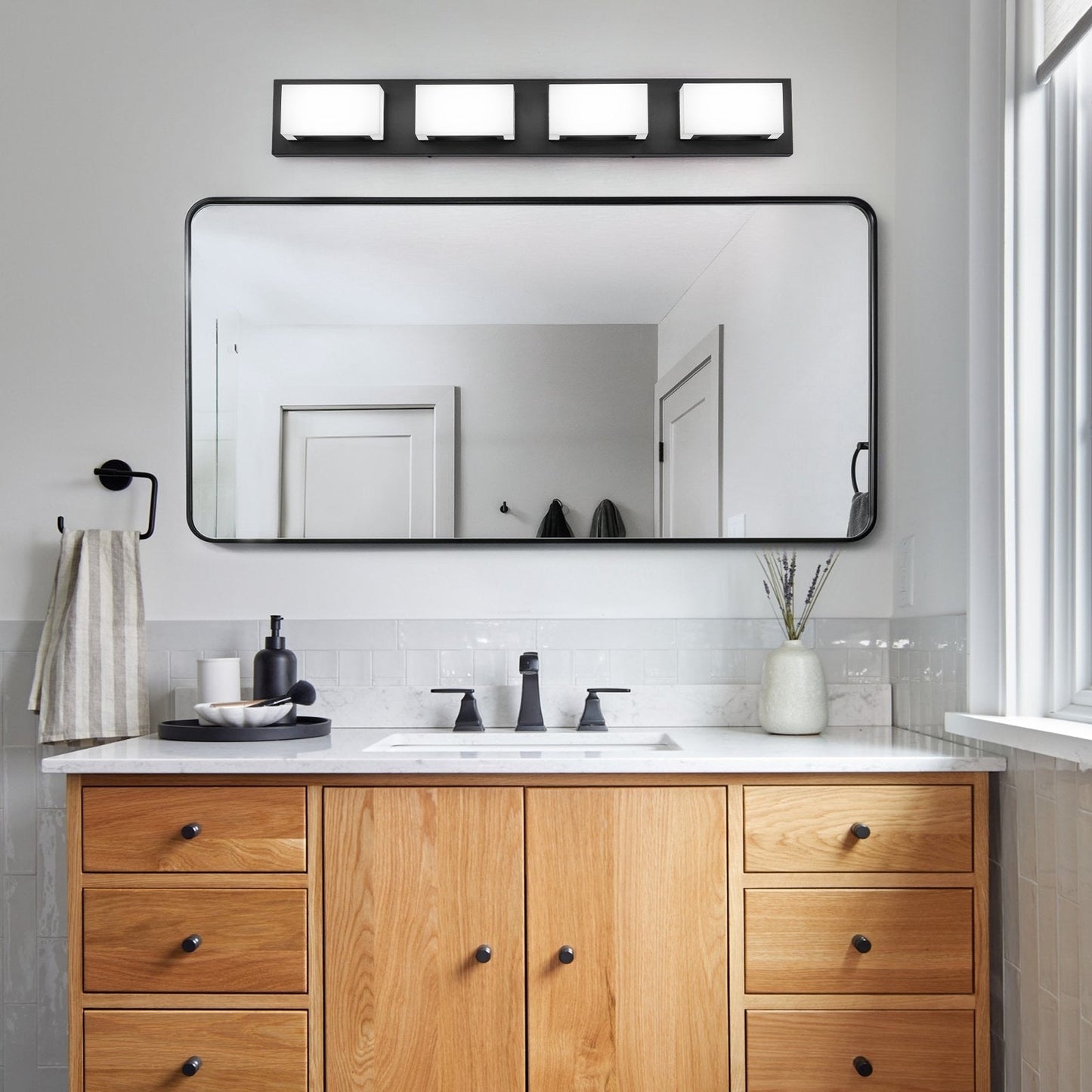 3/4/5-Light Dimmable Matte Black Modern Bathroom LED Vanity Light