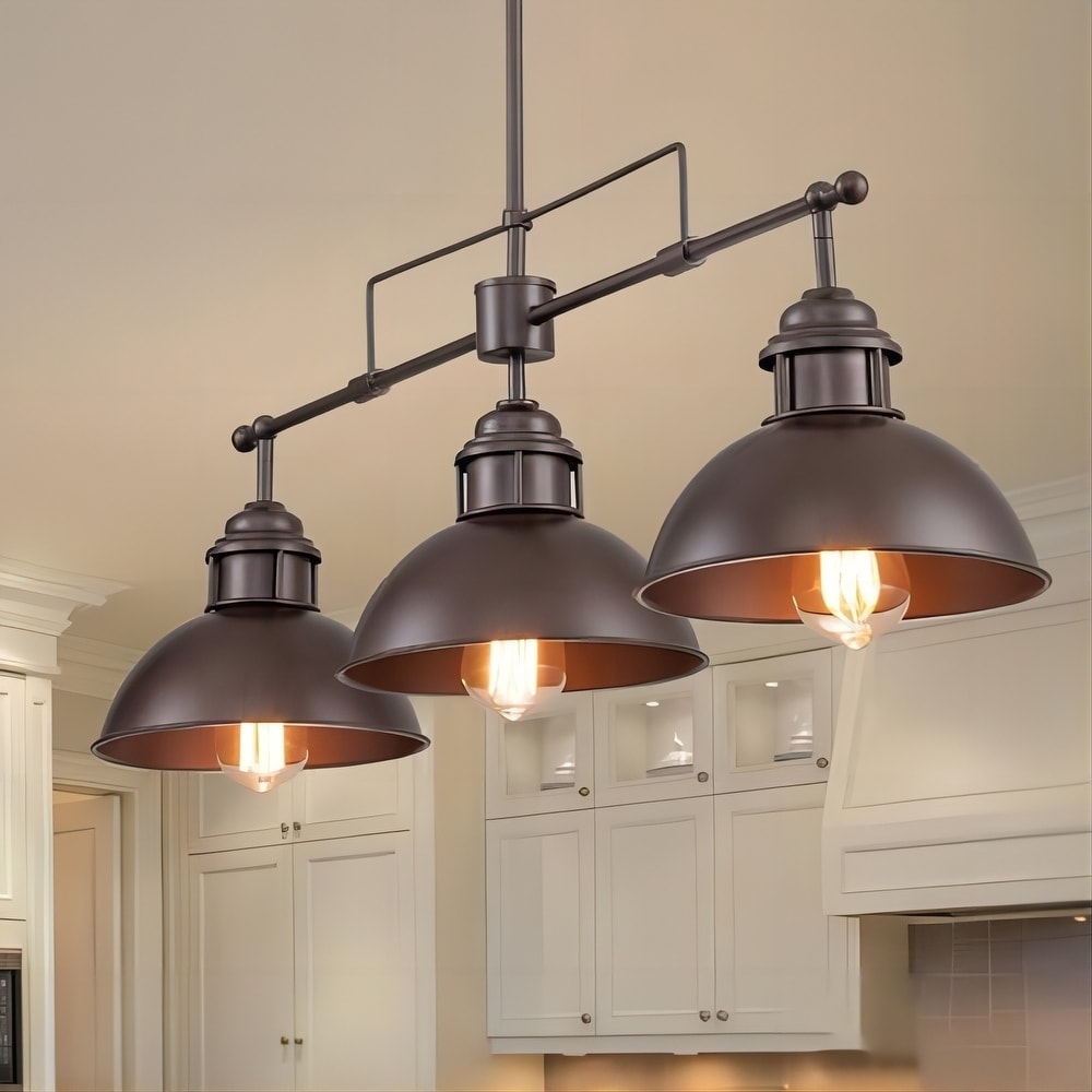 3-Light Farmhouse Retro Metal Linear Dome Pendant Light/Kitchen Island Lights