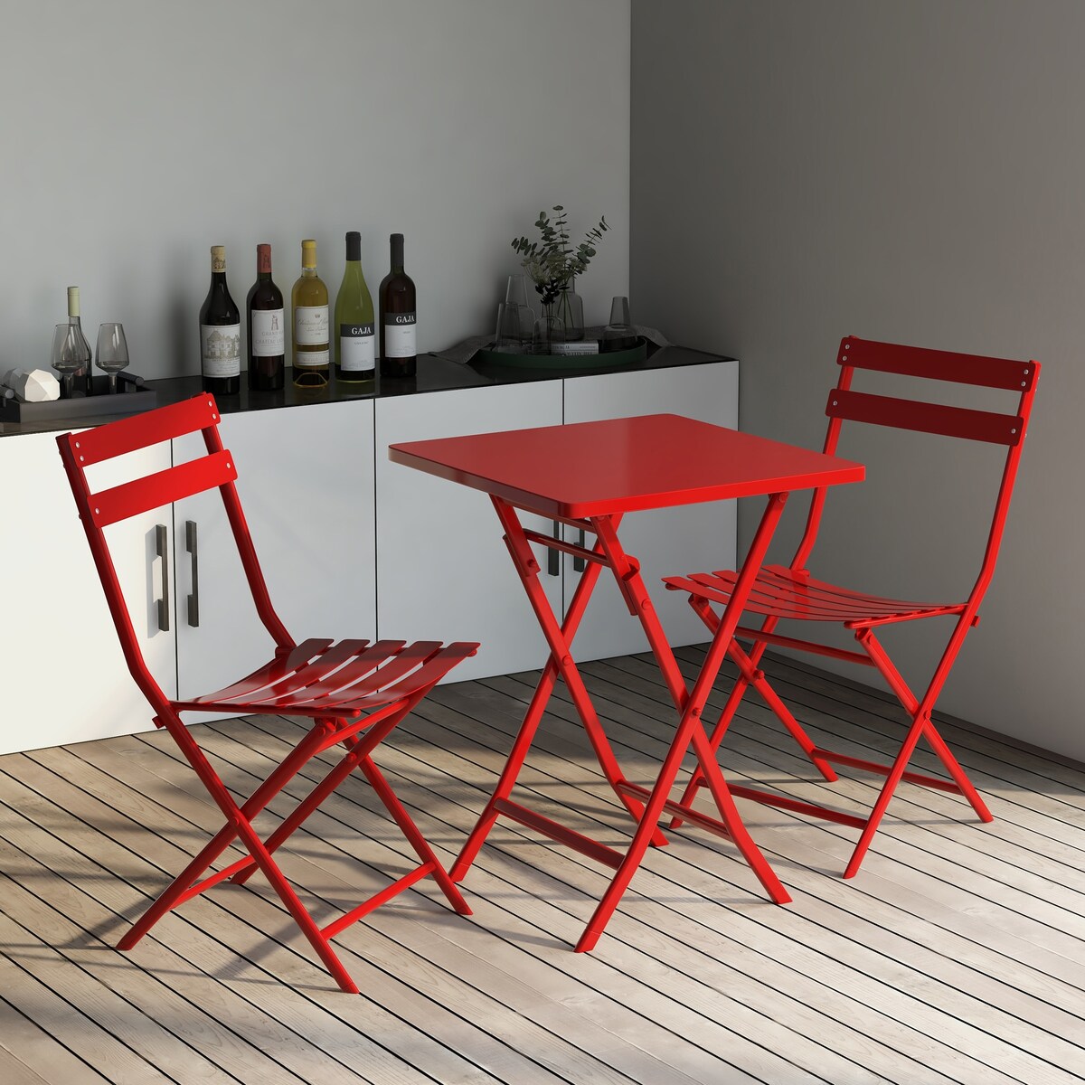 Ensemble bistro minimaliste de patio 3 pièces avec table carrée pliable et chaises - 3 pièces