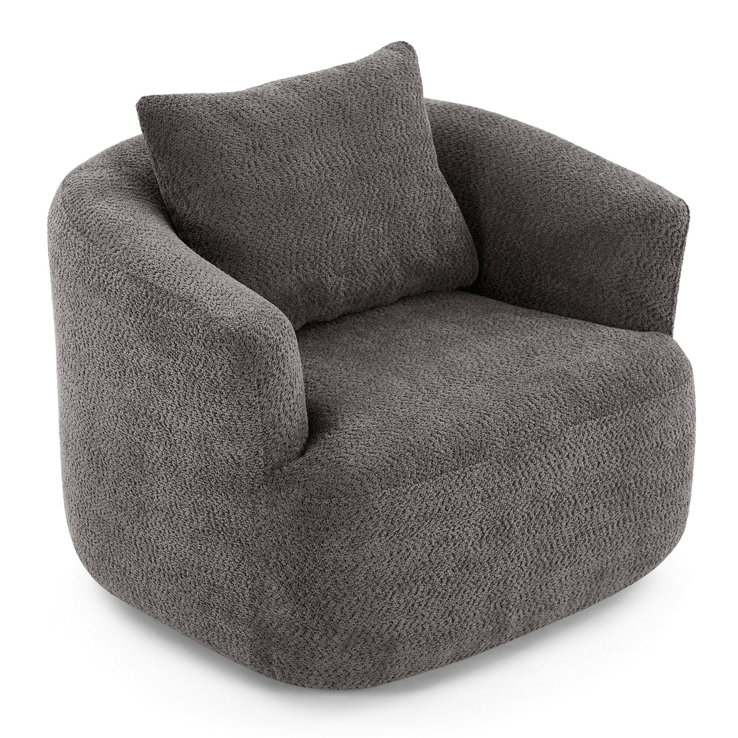 Fauteuil pivotant à 360°, fauteuil d'appoint en boucle de 38,2" avec coussin décoratif, fauteuil rembourré en forme de tonneau avec accoudoirs incurvés