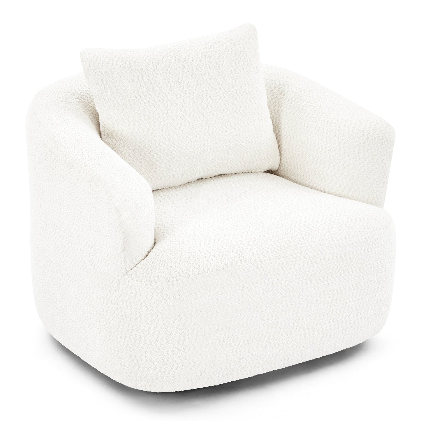 Fauteuil pivotant à 360°, fauteuil d'appoint en boucle de 38,2" avec coussin décoratif, fauteuil rembourré en forme de tonneau avec accoudoirs incurvés
