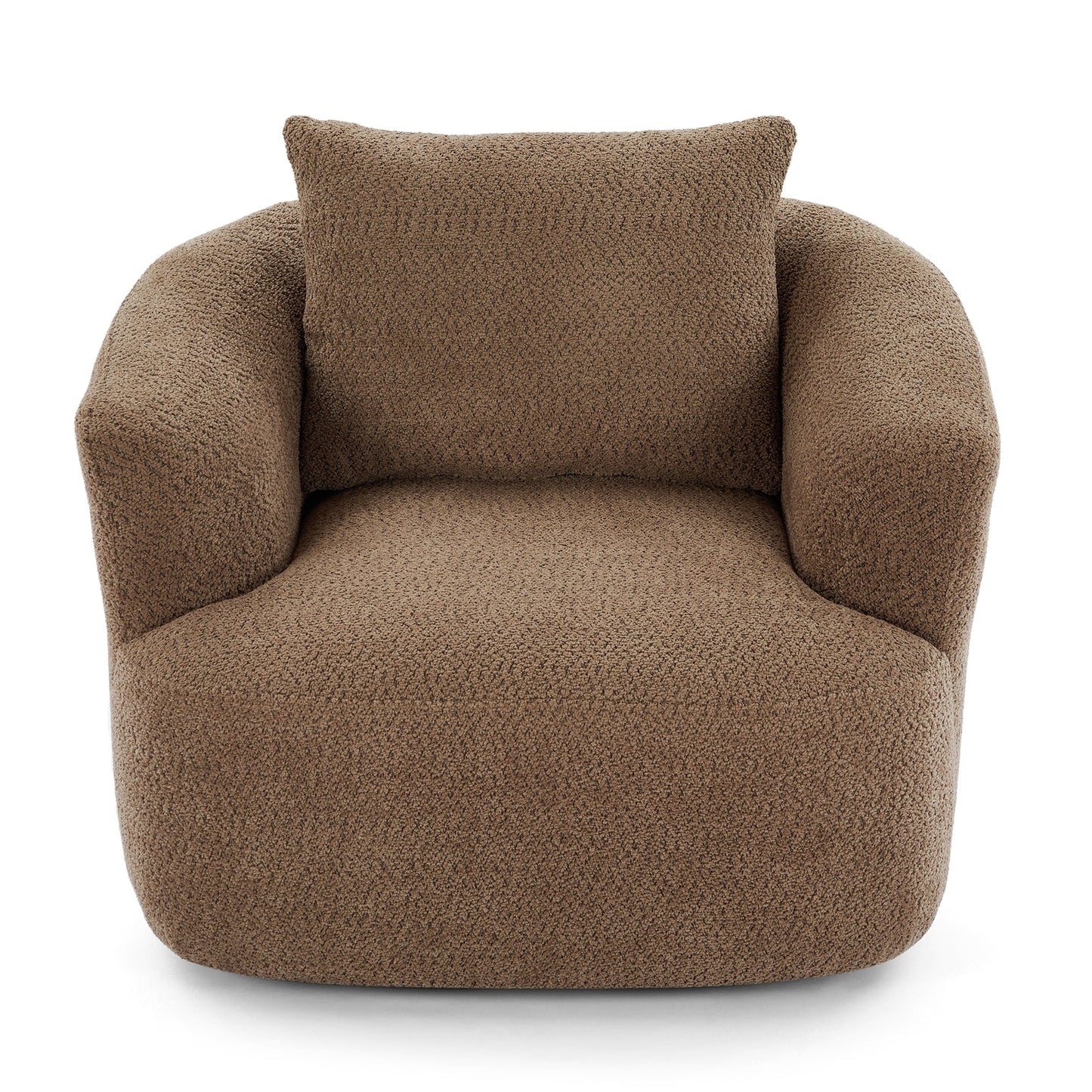 Fauteuil pivotant à 360°, fauteuil d'appoint en boucle de 38,2" avec coussin décoratif, fauteuil rembourré en forme de tonneau avec accoudoirs incurvés