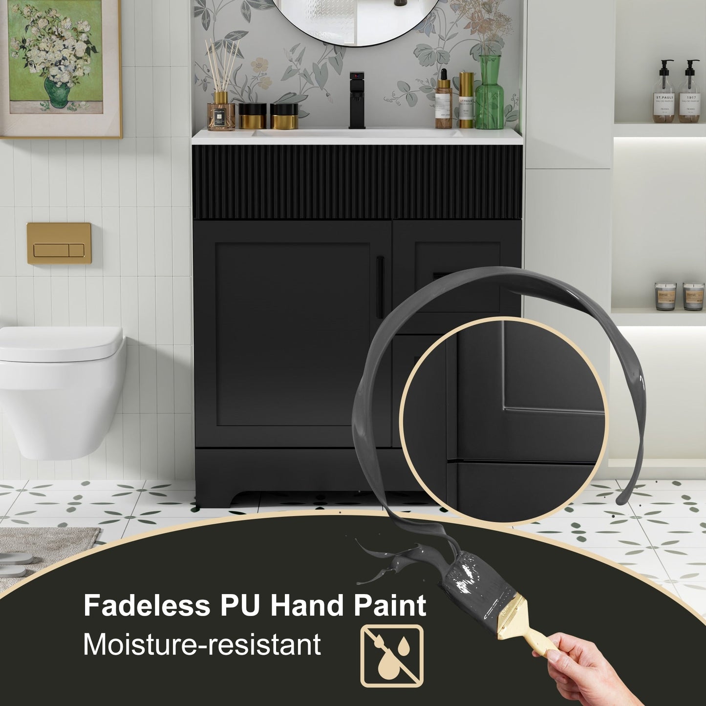 Ensemble de meuble-lavabo Wavy Line 30/36/48 avec lavabo et robinet