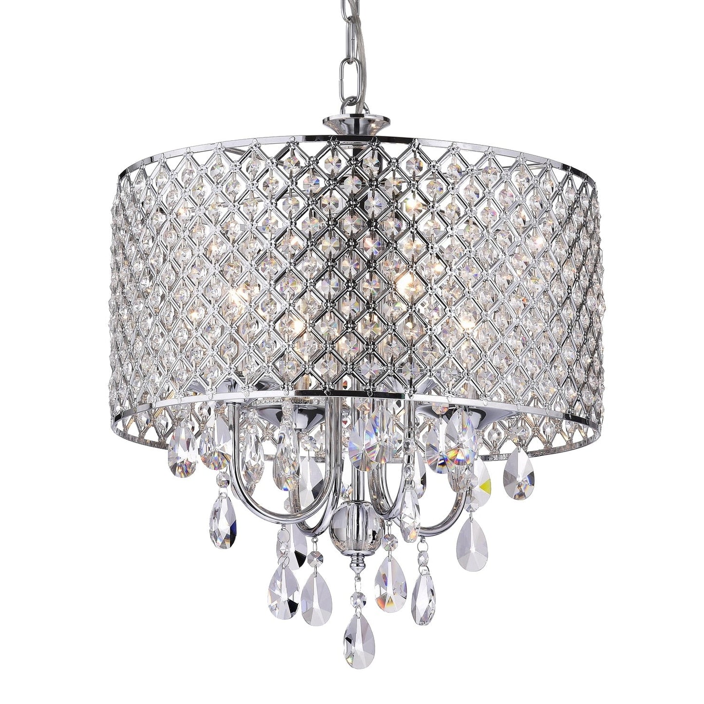 Lustre tambour à perles rondes avec cristaux suspendus