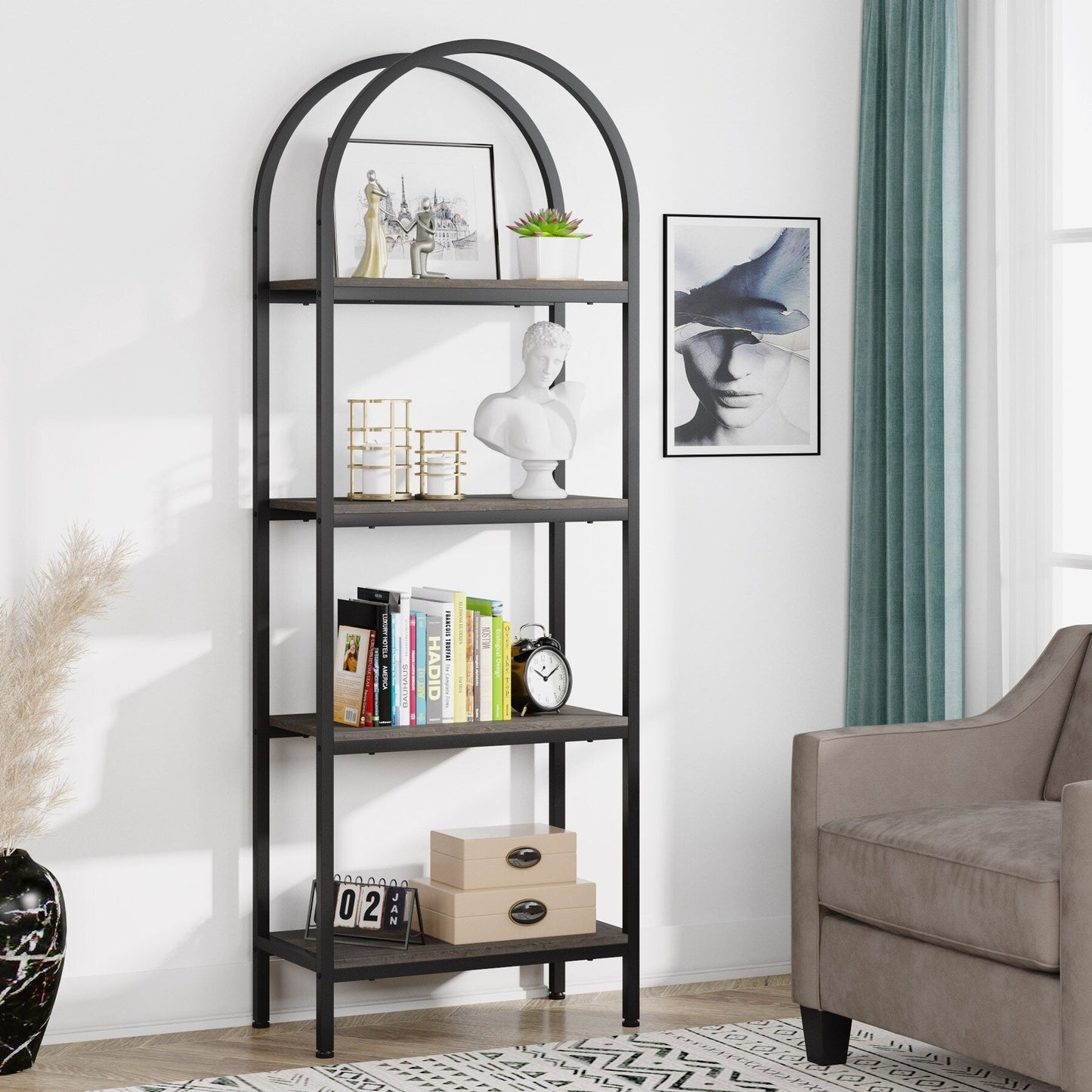 Open Bookshelf, Industrial Bookcase Storage Shelves with Metal Frame