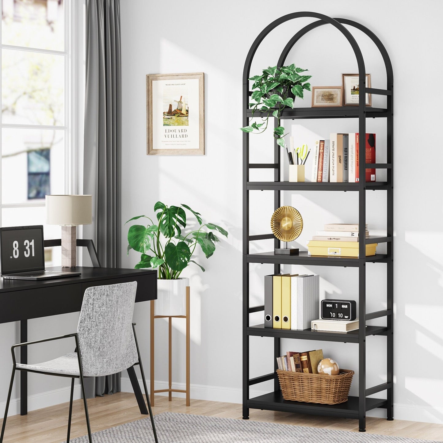 Open Bookshelf, Industrial Bookcase Storage Shelves with Metal Frame