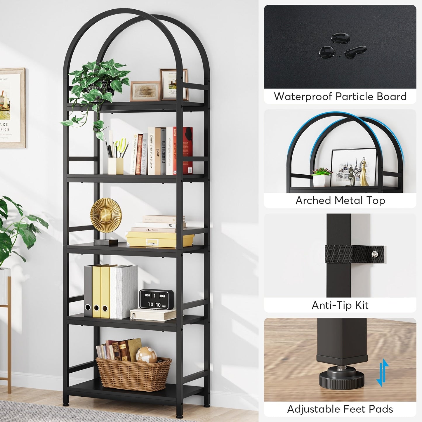 Open Bookshelf, Industrial Bookcase Storage Shelves with Metal Frame