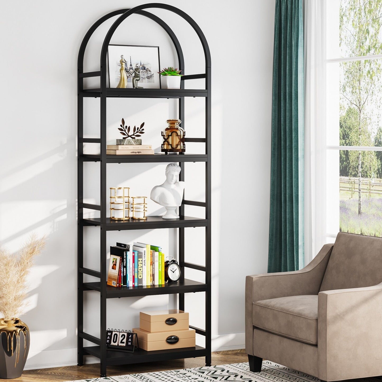 Open Bookshelf, Industrial Bookcase Storage Shelves with Metal Frame