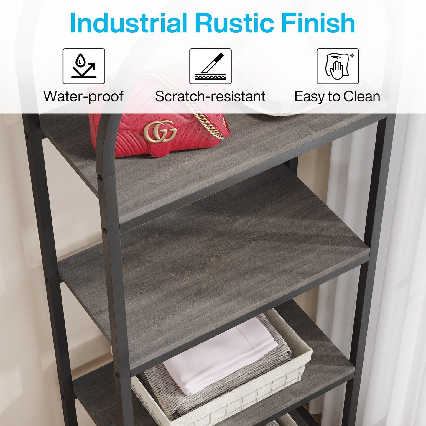 Open Bookshelf, Industrial Bookcase Storage Shelves with Metal Frame