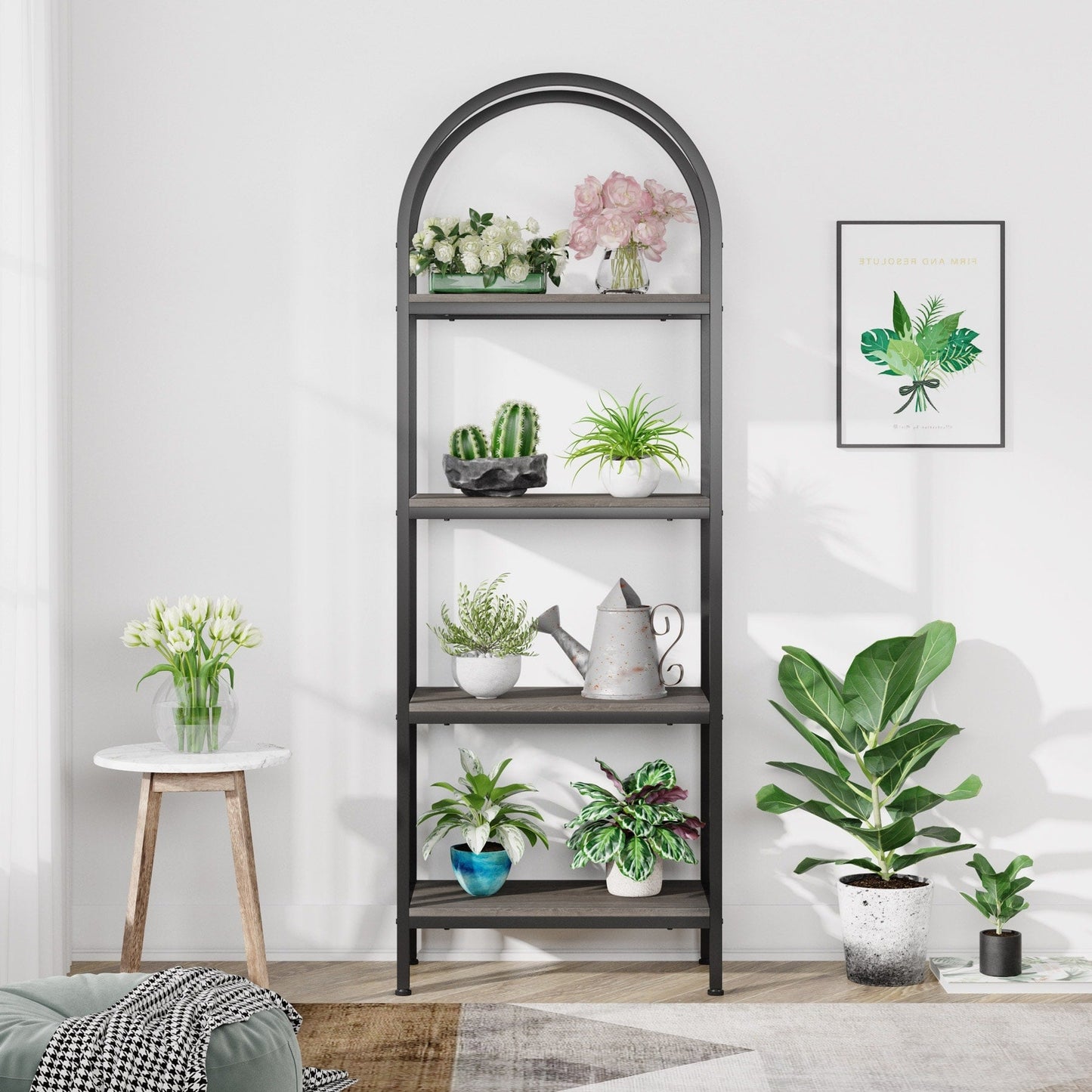 Open Bookshelf, Industrial Bookcase Storage Shelves with Metal Frame