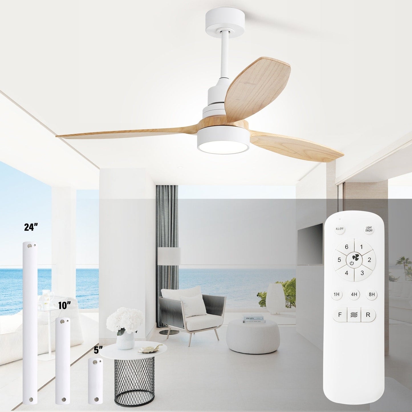 Ventilateur de plafond à LED intégré 48 et 52 pouces avec lumière et télécommande, moteur CC réversible
