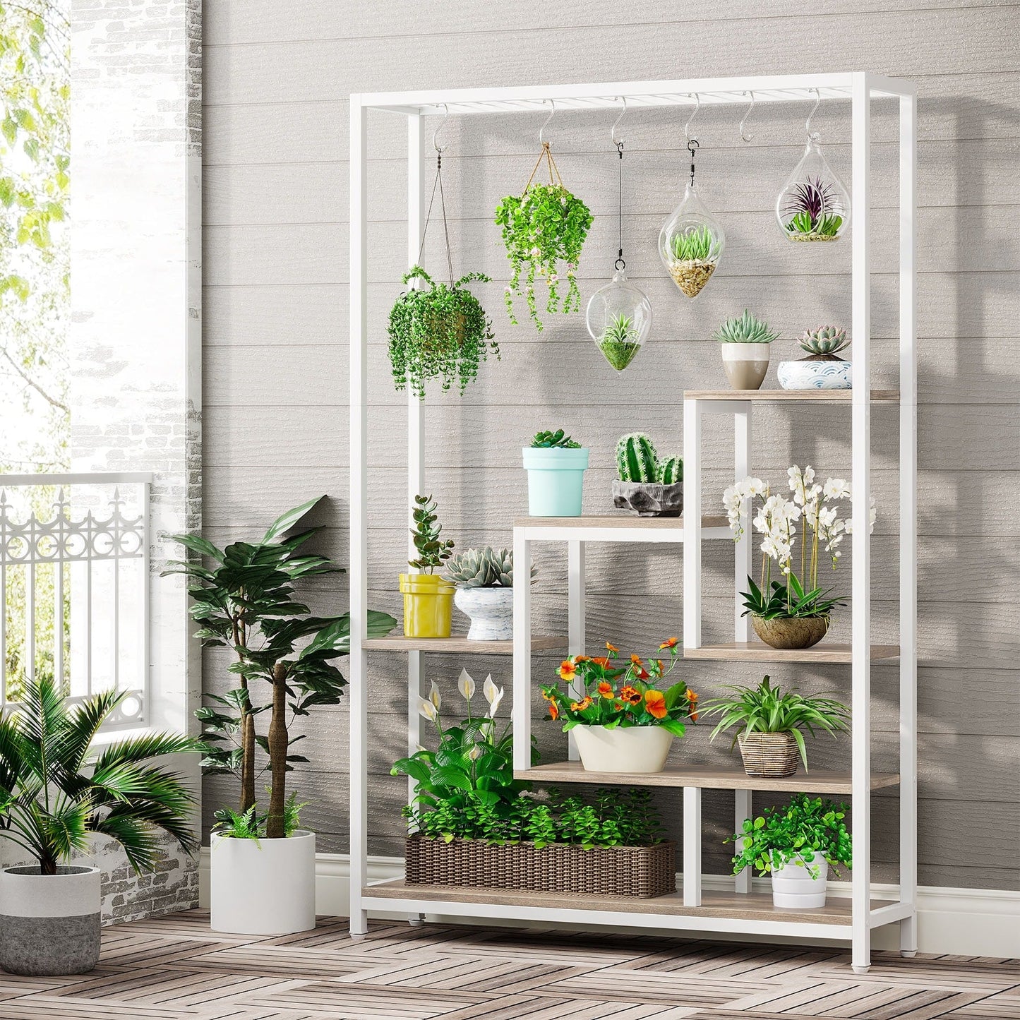 5-Tier Tall Indoor Plant Stand, 70.9 inches Plant Shelf with 10PC Hanging Hooks