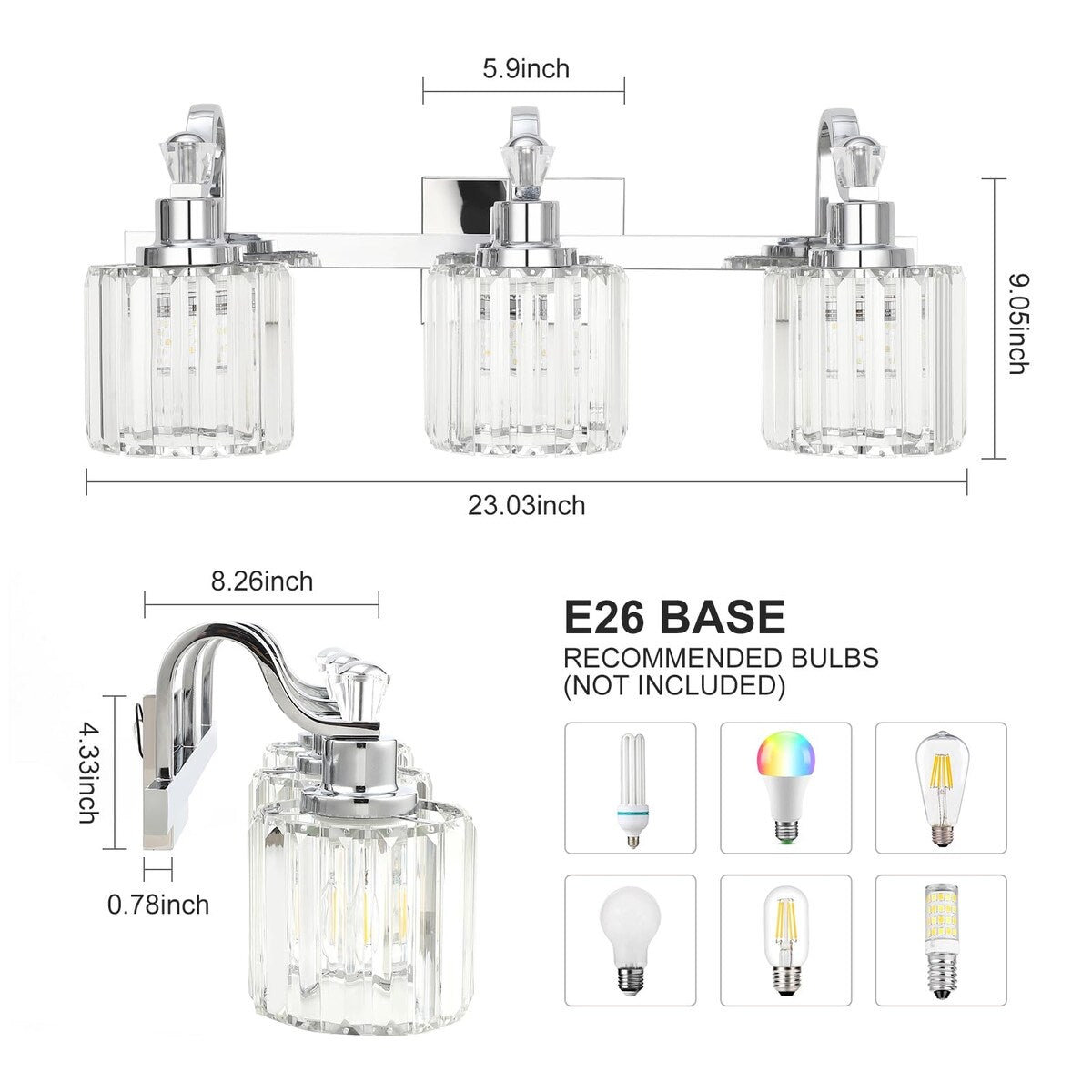 5-light Modern Crystal Bathroom Vanity Lighting Fixtures