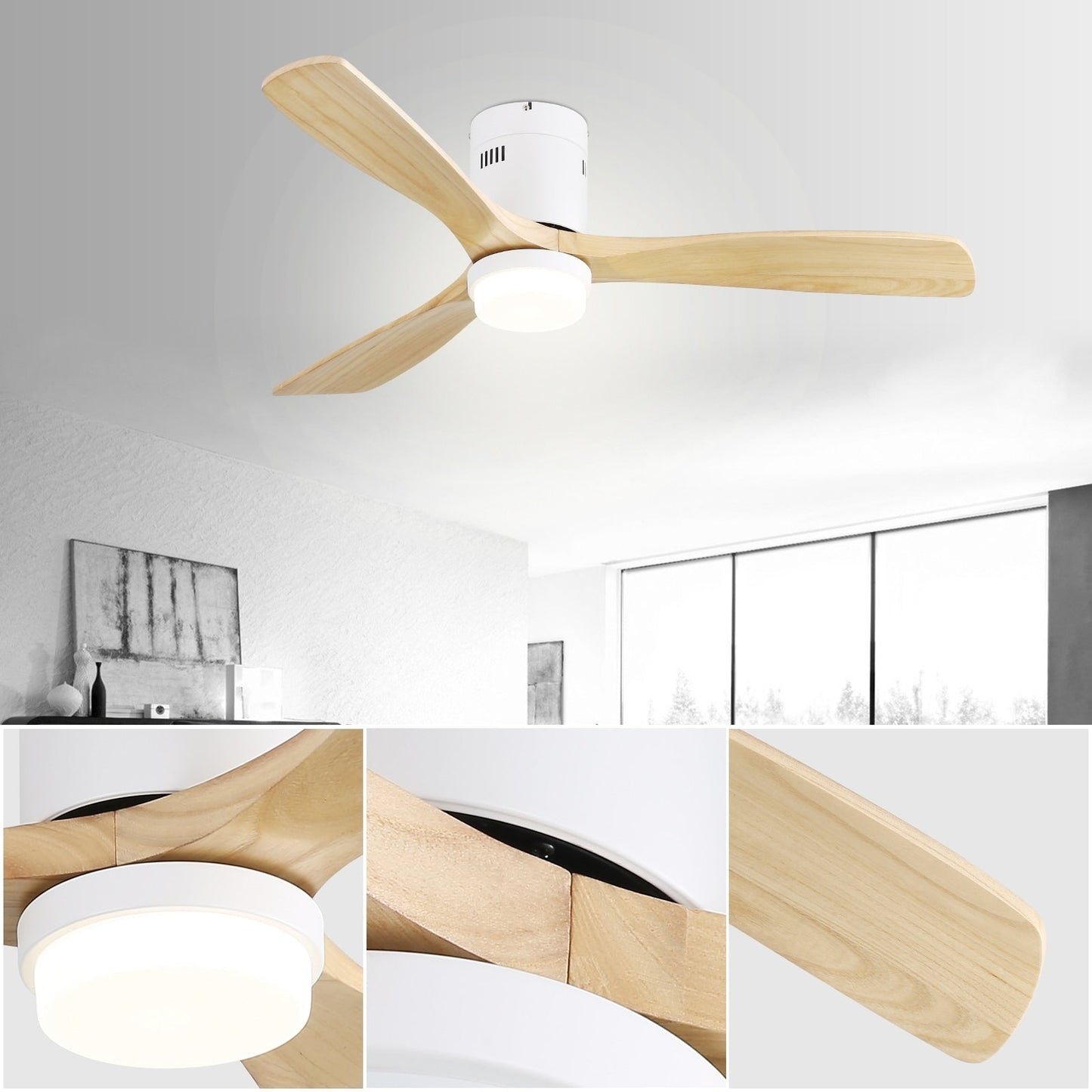 Ventilateur de plafond encastré Sofucor 52 pouces avec télécommande, moteur réversible et éclairage intégré en option
