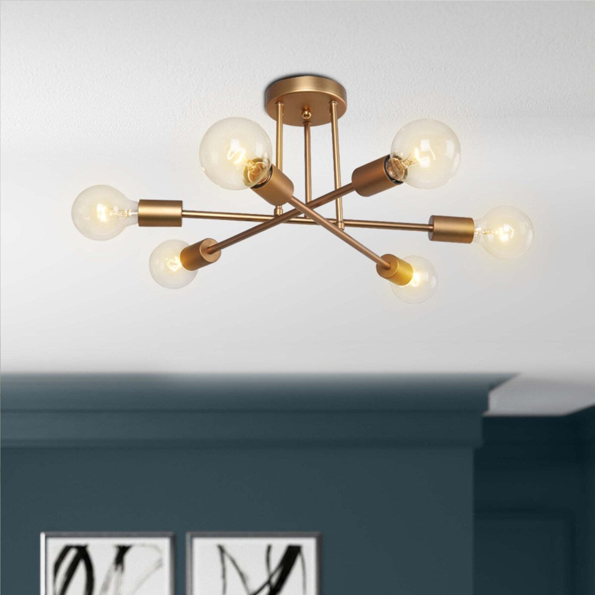 6 - Light Modern Metal 23.62'' Sputnik Semi-Flush Mount Ceiling Light