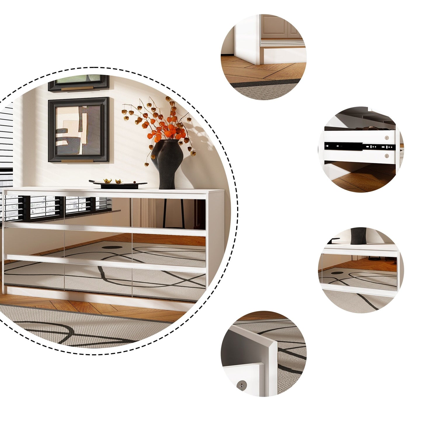 Commode d'appoint à 9 tiroirs 63W pour salon, chambre à coucher