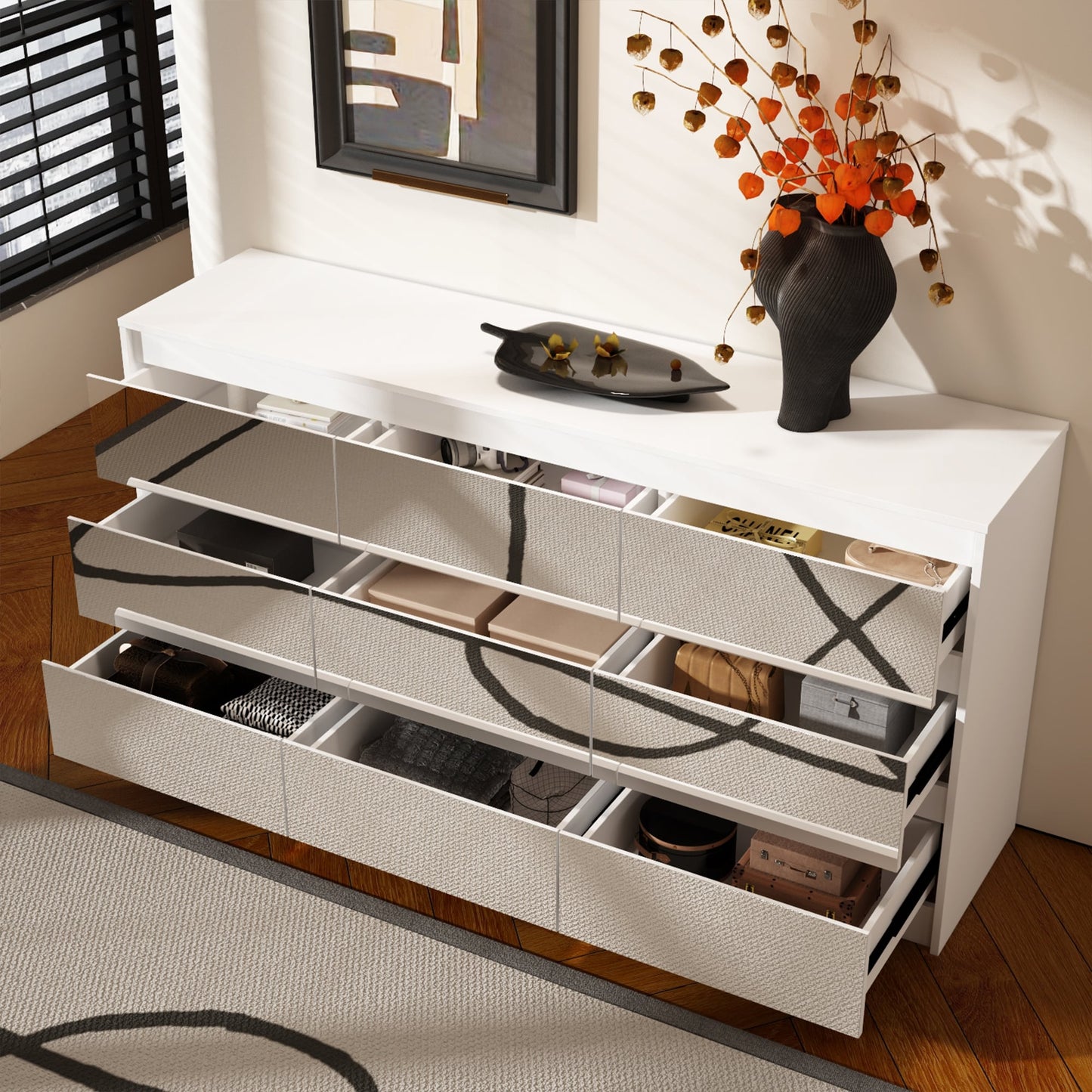 Commode d'appoint à 9 tiroirs 63W pour salon, chambre à coucher