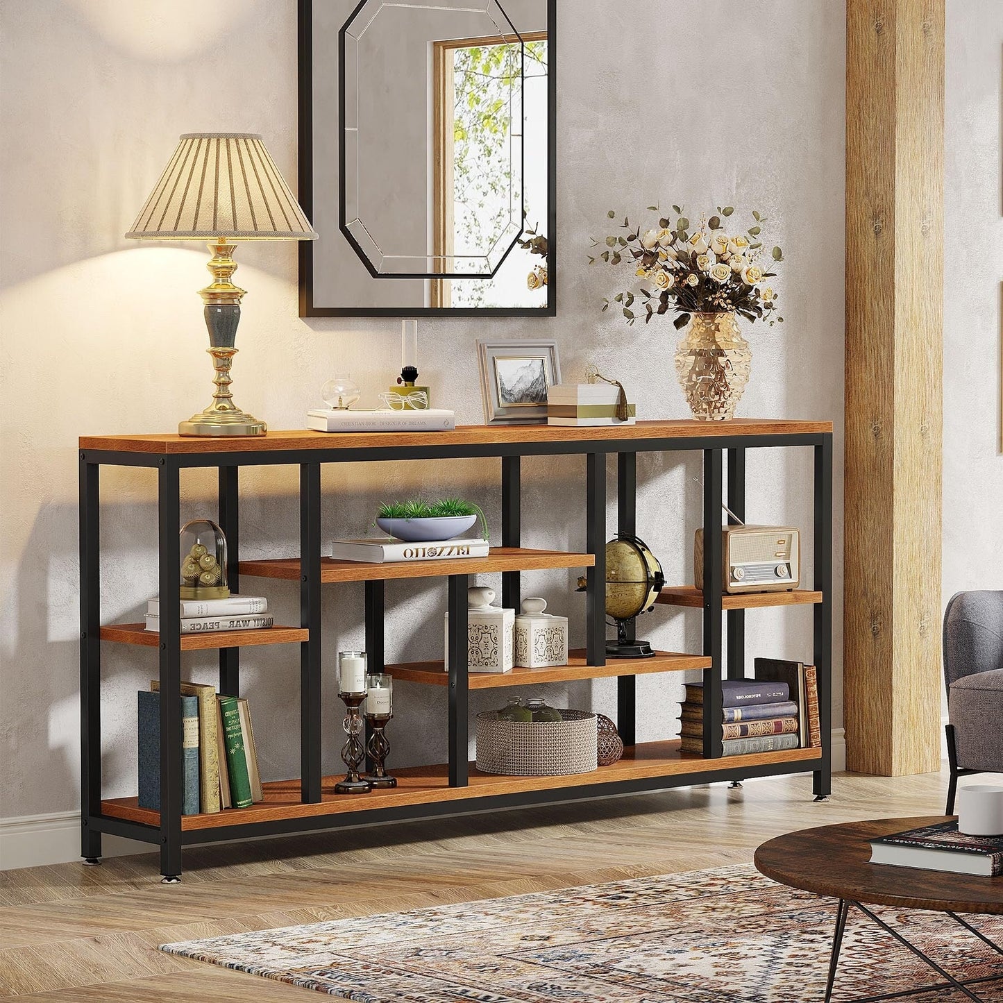 Console de canapé de 70,9 pouces avec rangement, table d'entrée à 3 niveaux pour couloir