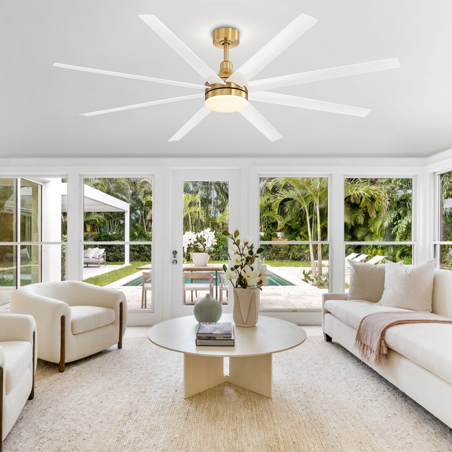 Grand ventilateur de plafond de 72 pouces avec télécommande et éclairage LED - 8 pales