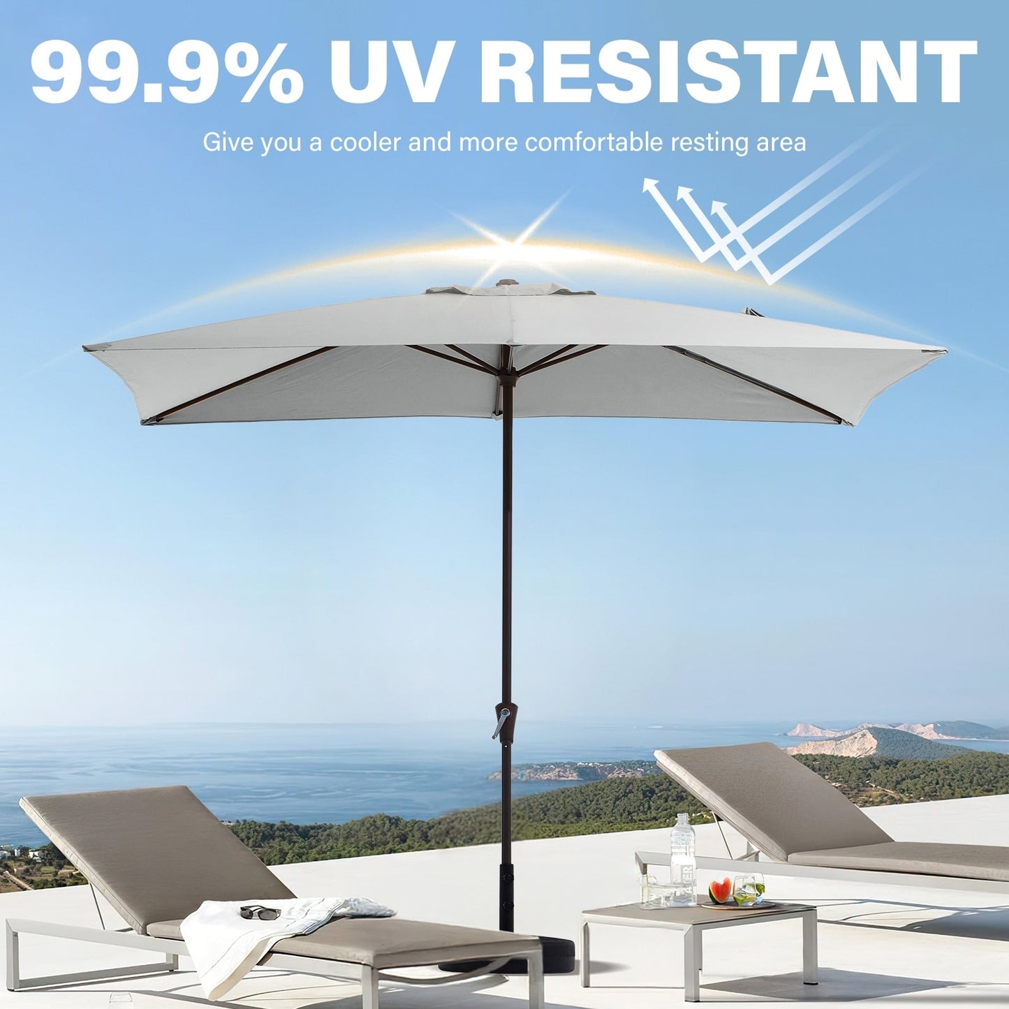 8*10ft Rectangular Patio Market Umbrella with Crank & Tilt,UV-Resistant