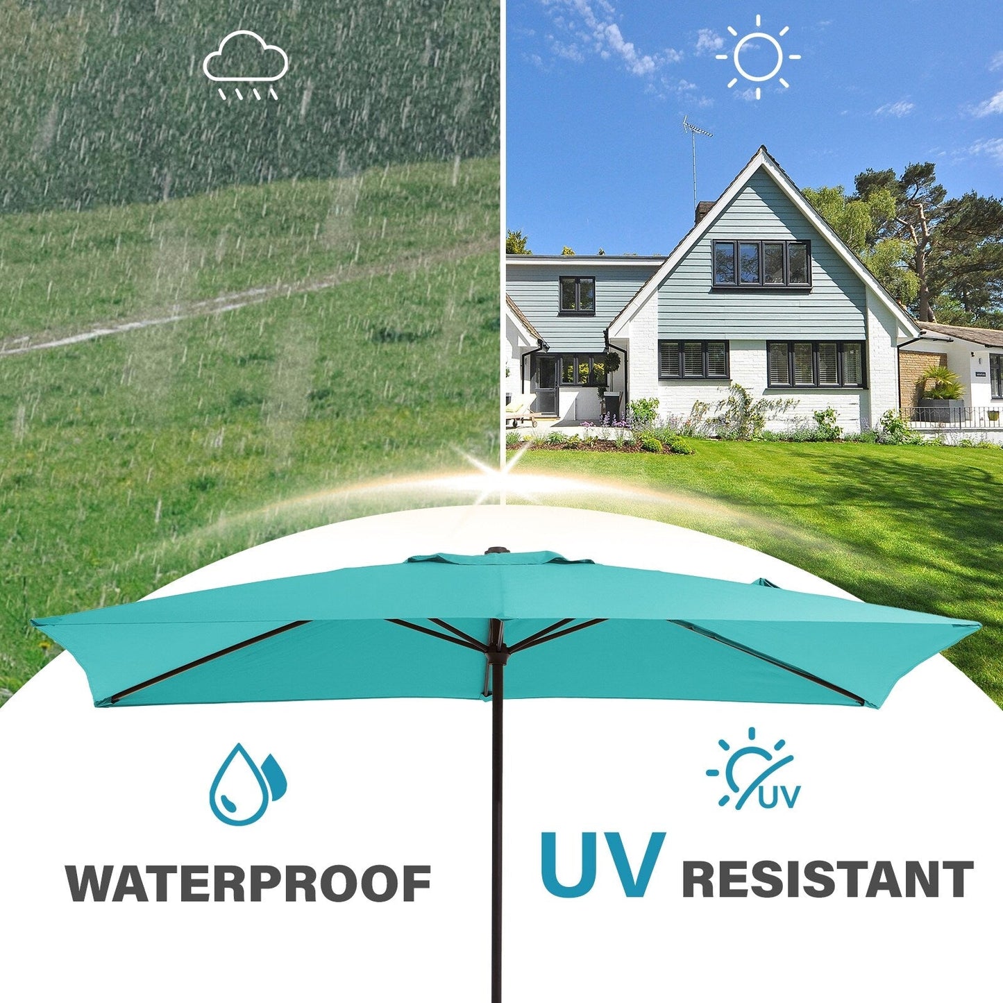 8*10ft Rectangular Patio Market Umbrella with Crank & Tilt,UV-Resistant