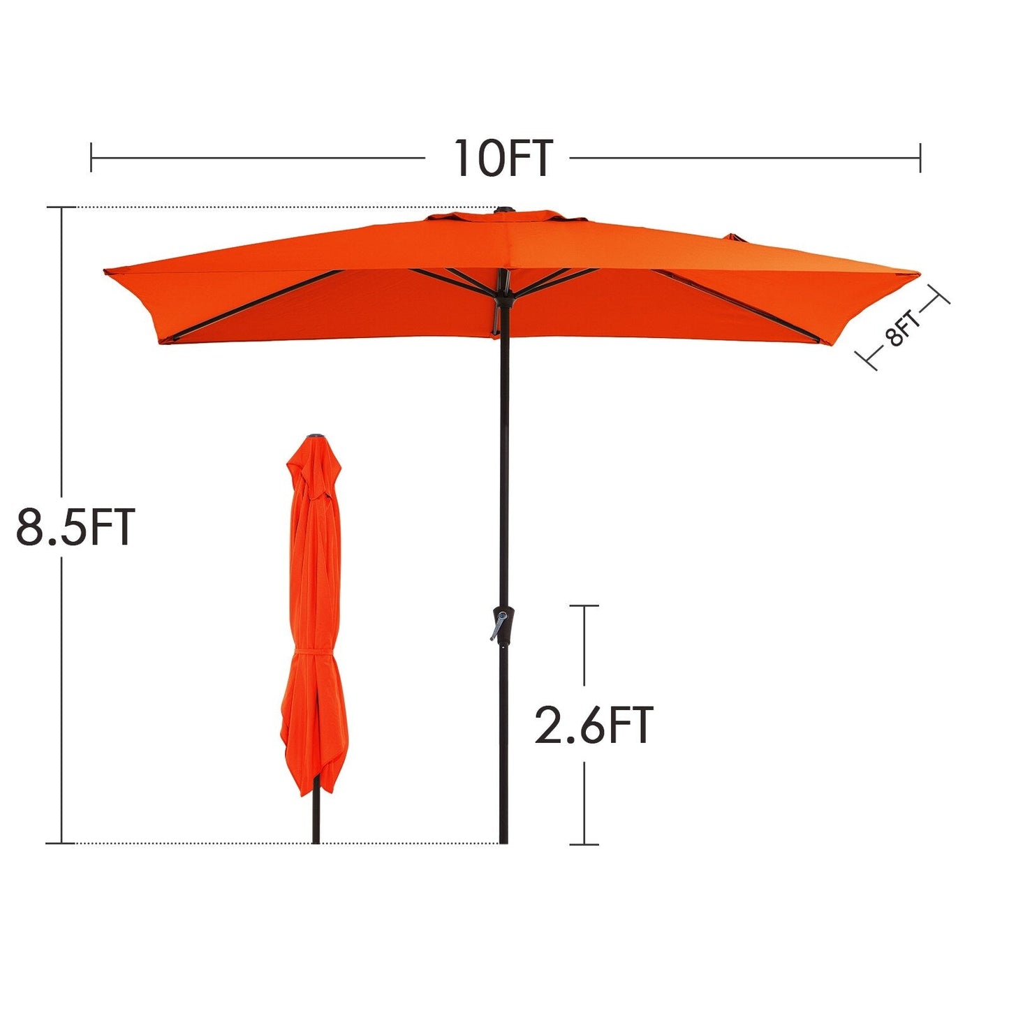 8*10ft Rectangular Patio Market Umbrella with Crank & Tilt,UV-Resistant