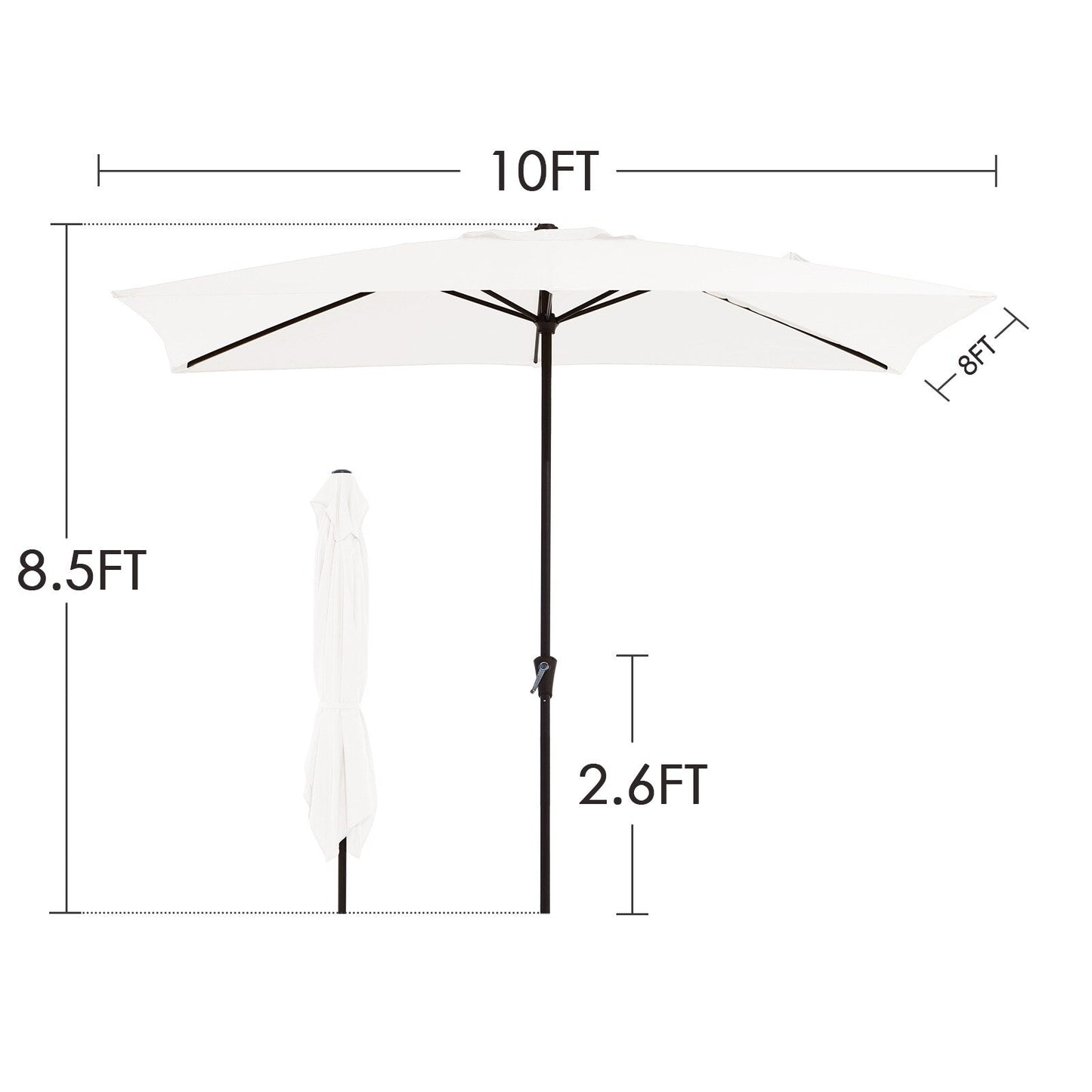 8*10ft Rectangular Patio Market Umbrella with Crank & Tilt,UV-Resistant
