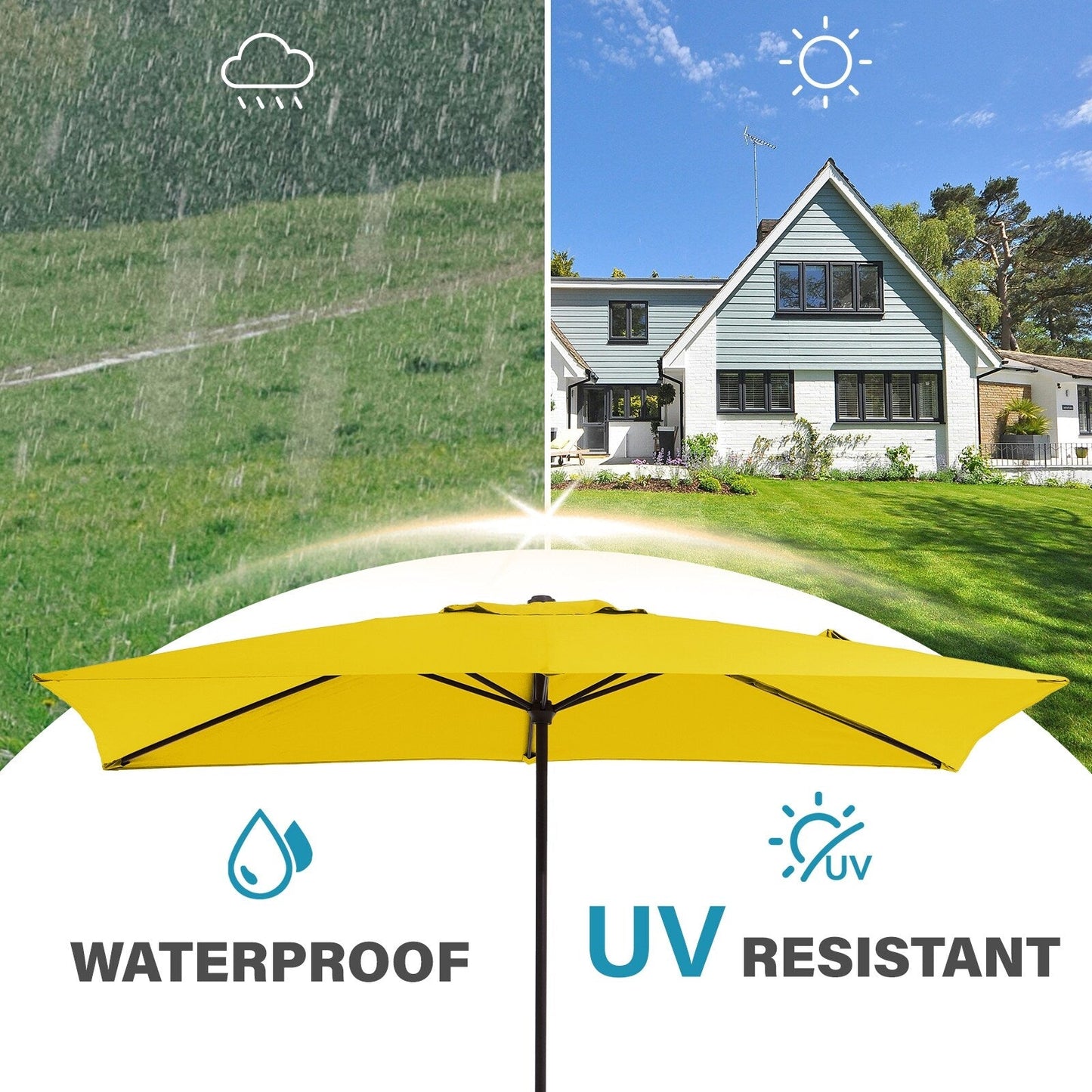 8*10ft Rectangular Patio Market Umbrella with Crank & Tilt,UV-Resistant