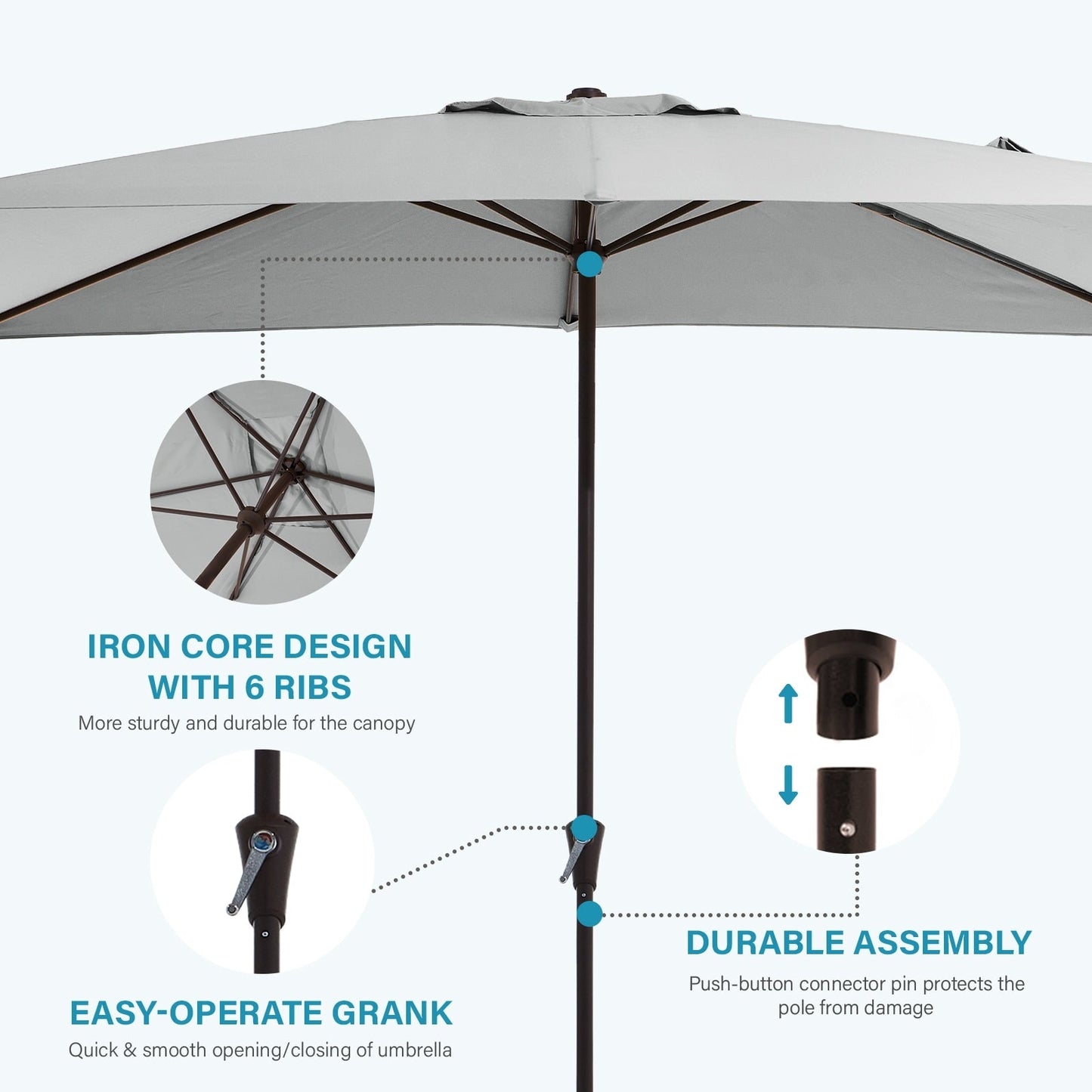 8*10ft Rectangular Patio Market Umbrella with Crank & Tilt,UV-Resistant
