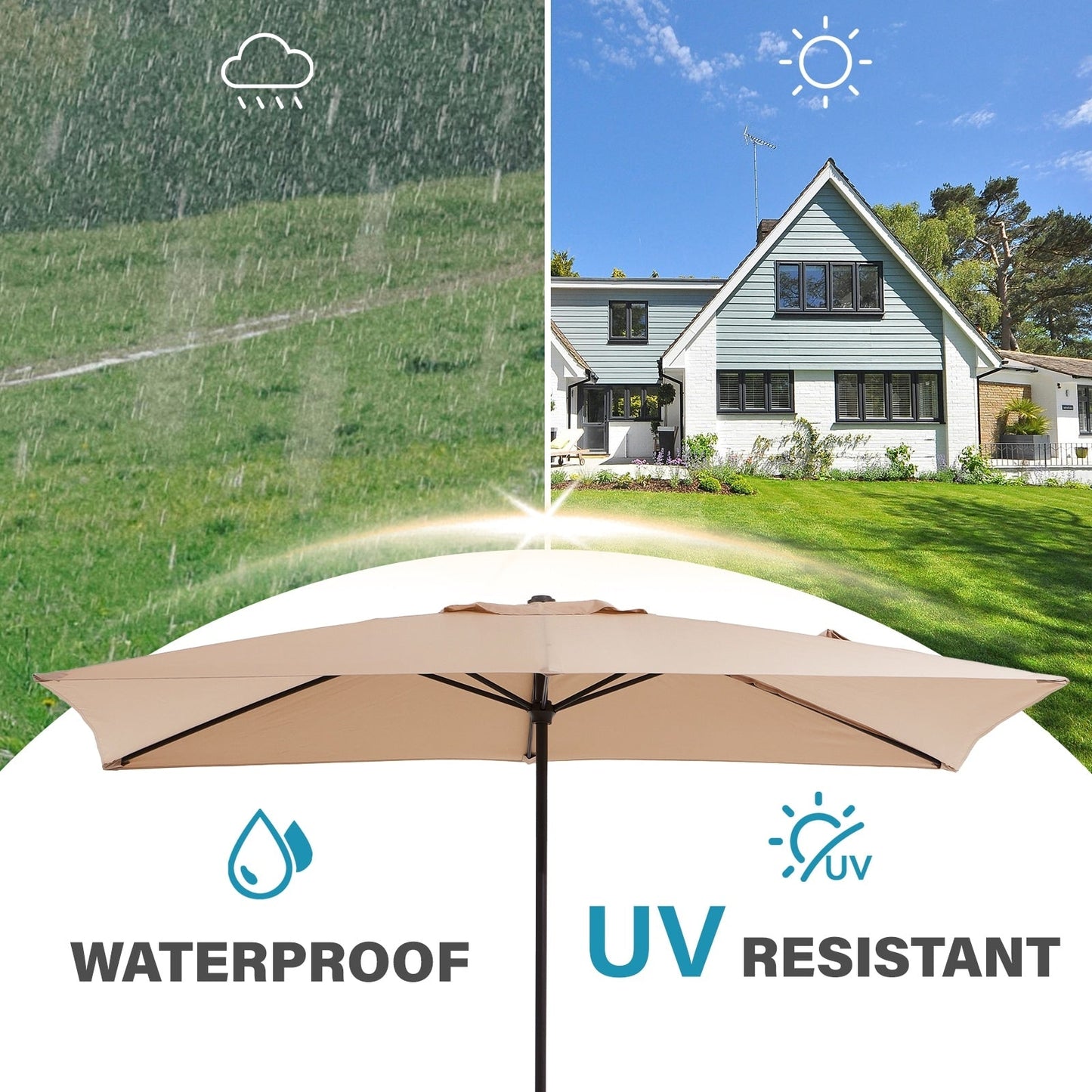 8*10ft Rectangular Patio Market Umbrella with Crank & Tilt,UV-Resistant