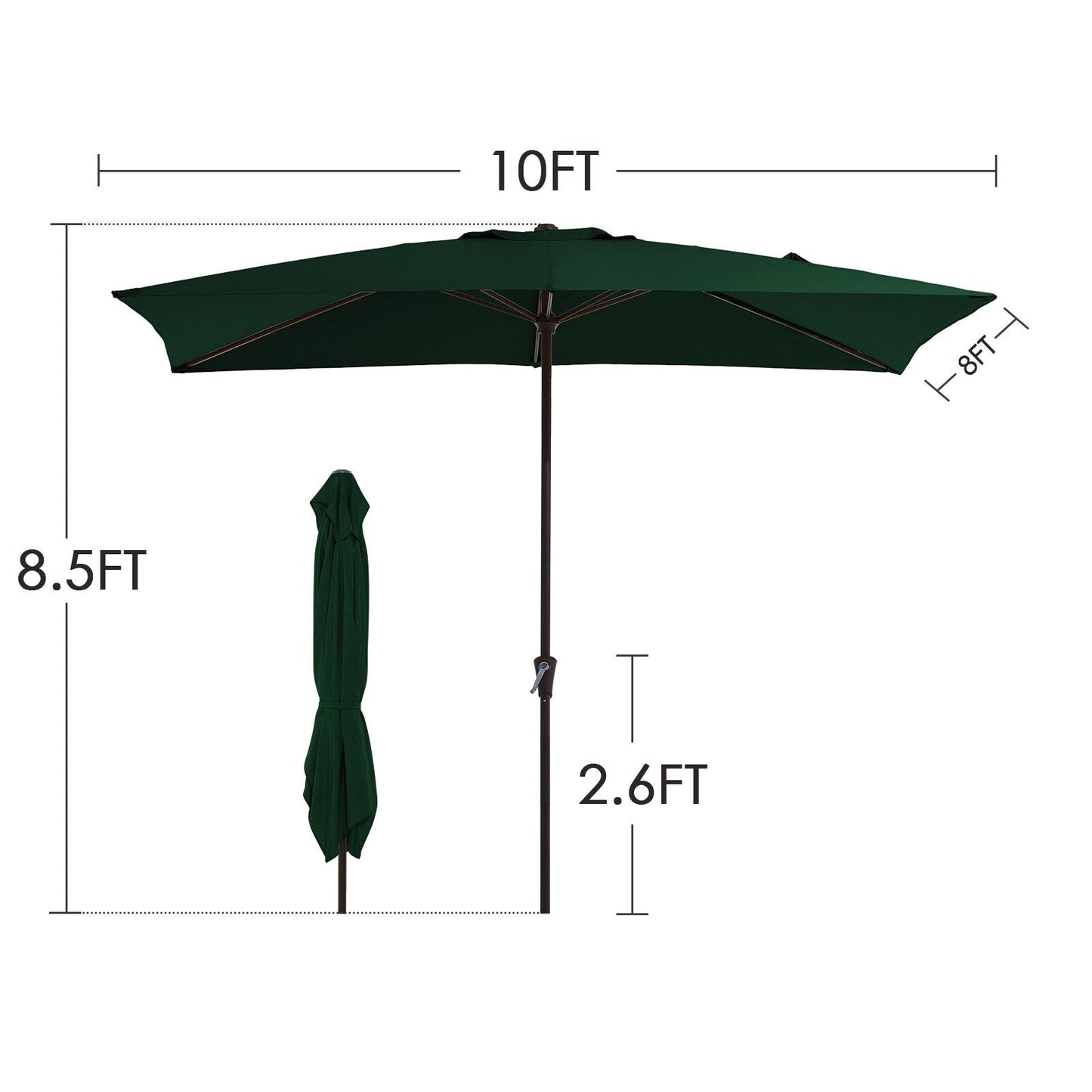 8*10ft Rectangular Patio Market Umbrella with Crank & Tilt,UV-Resistant