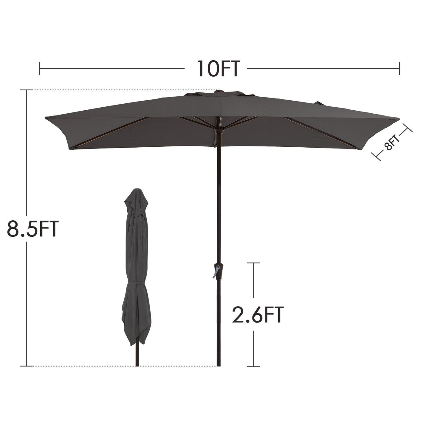 8*10ft Rectangular Patio Market Umbrella with Crank & Tilt,UV-Resistant