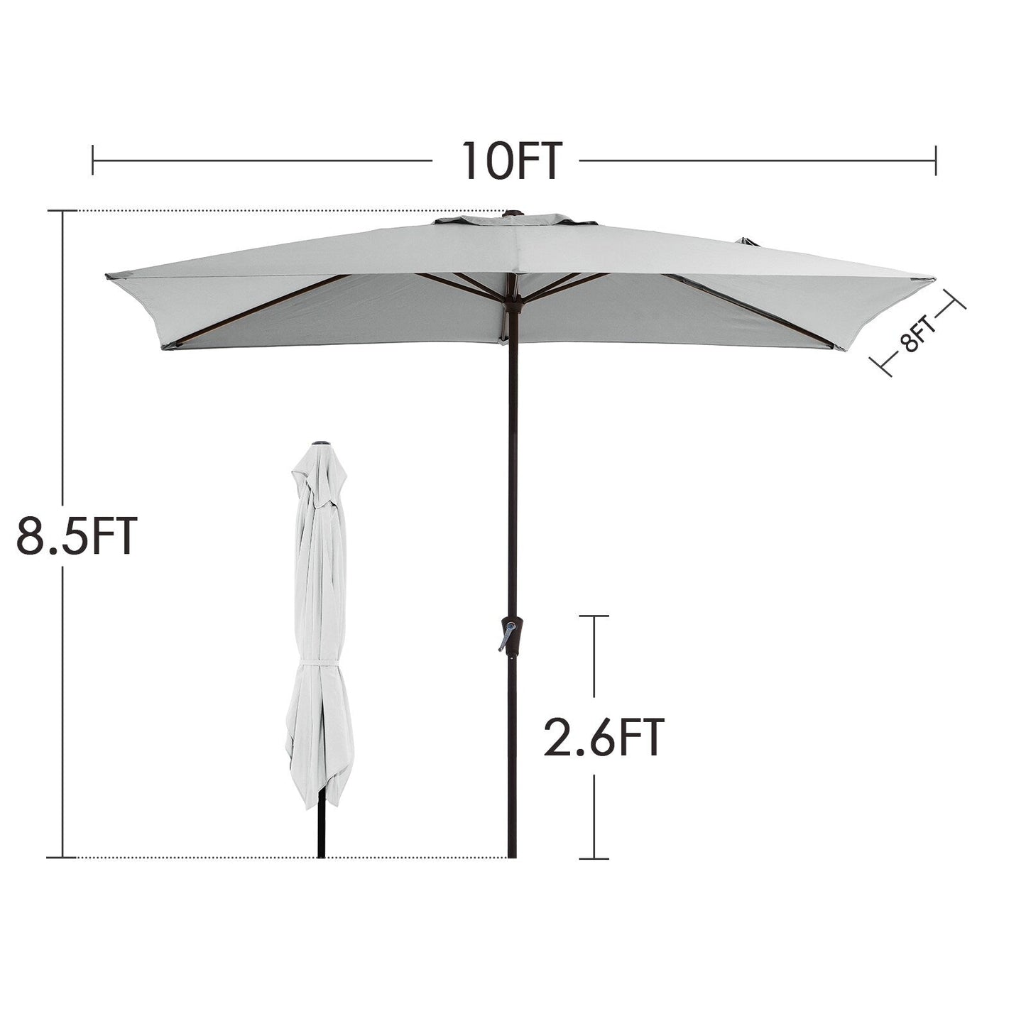 8*10ft Rectangular Patio Market Umbrella with Crank & Tilt,UV-Resistant